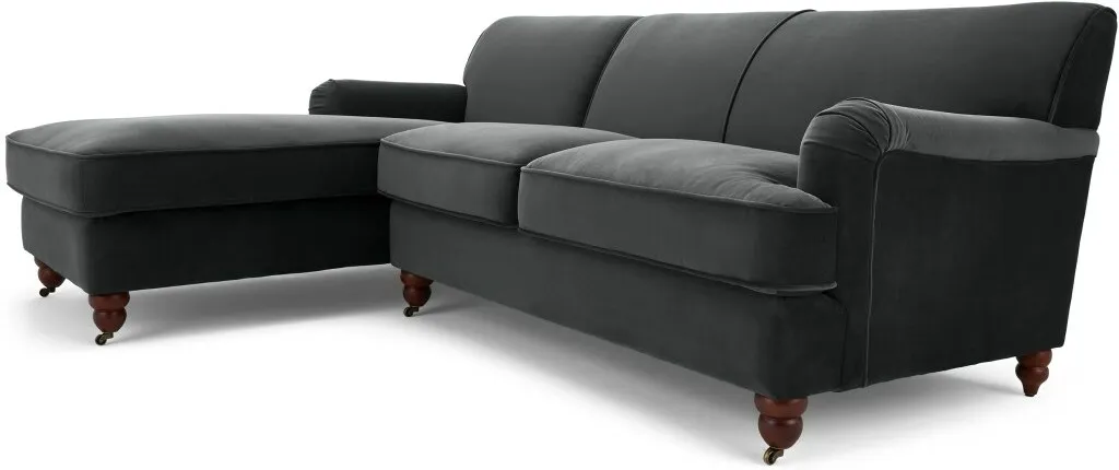 Orson Left Hand Facing Chaise End Corner Sofa, Midnight Grey Velvet