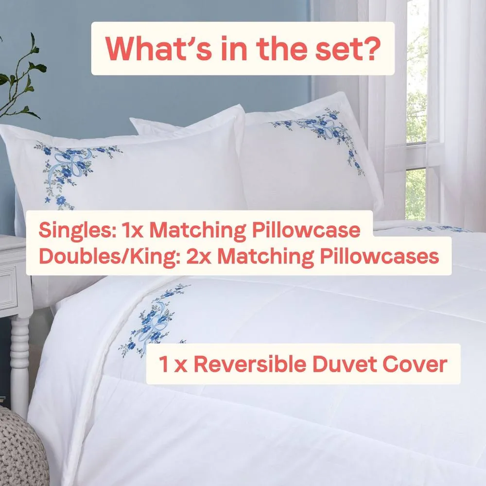 Rapport Home Floral Ribbon Polycotton Duvet Cover Bedding Set With Pillowcase in White 4