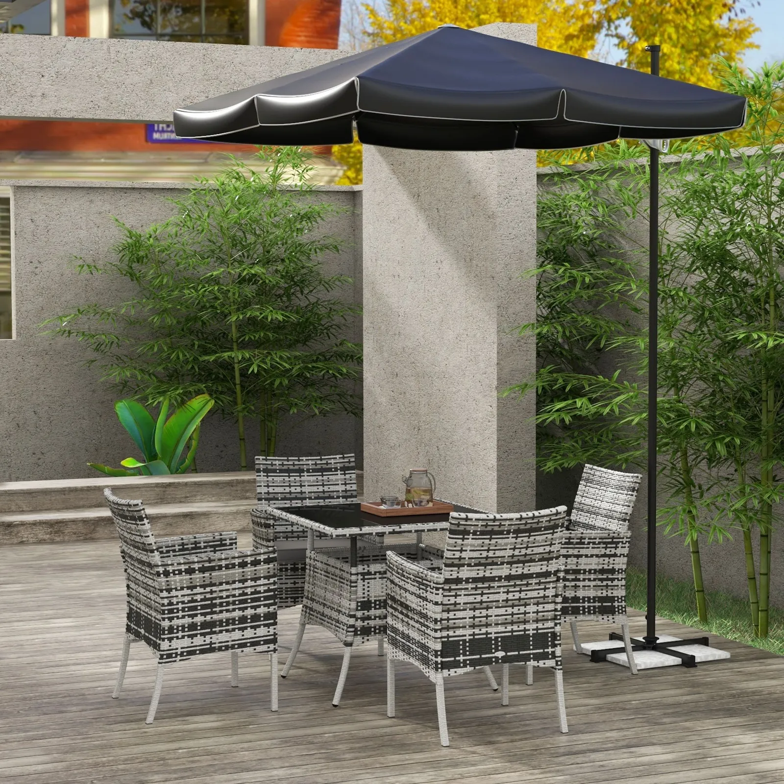 OUTSUNNY 4 Seater Rattan Garden Furniture Set Patio Conservatory - Grey
