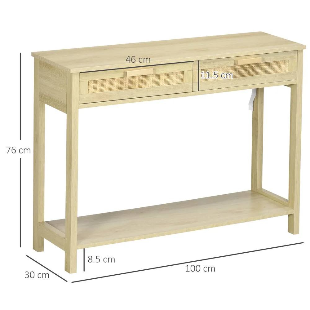 HOMCOM Console Sofa Table Hallway Side Desk with Shelf Drawer in Natural 3