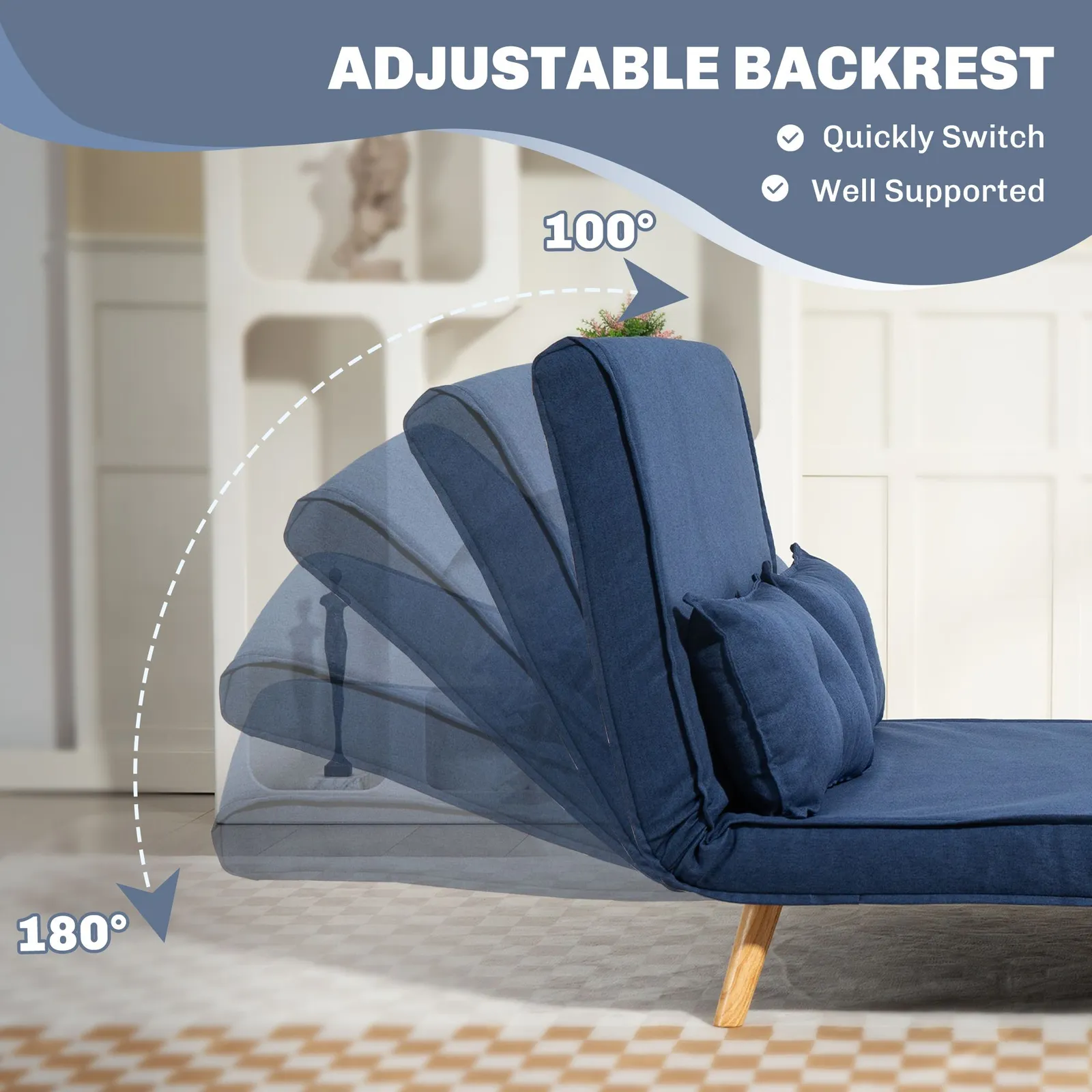 HOMCOM Click Clack Sofa Bed, 2 Seater Bed Settee for Living Room in Dark Blue 6