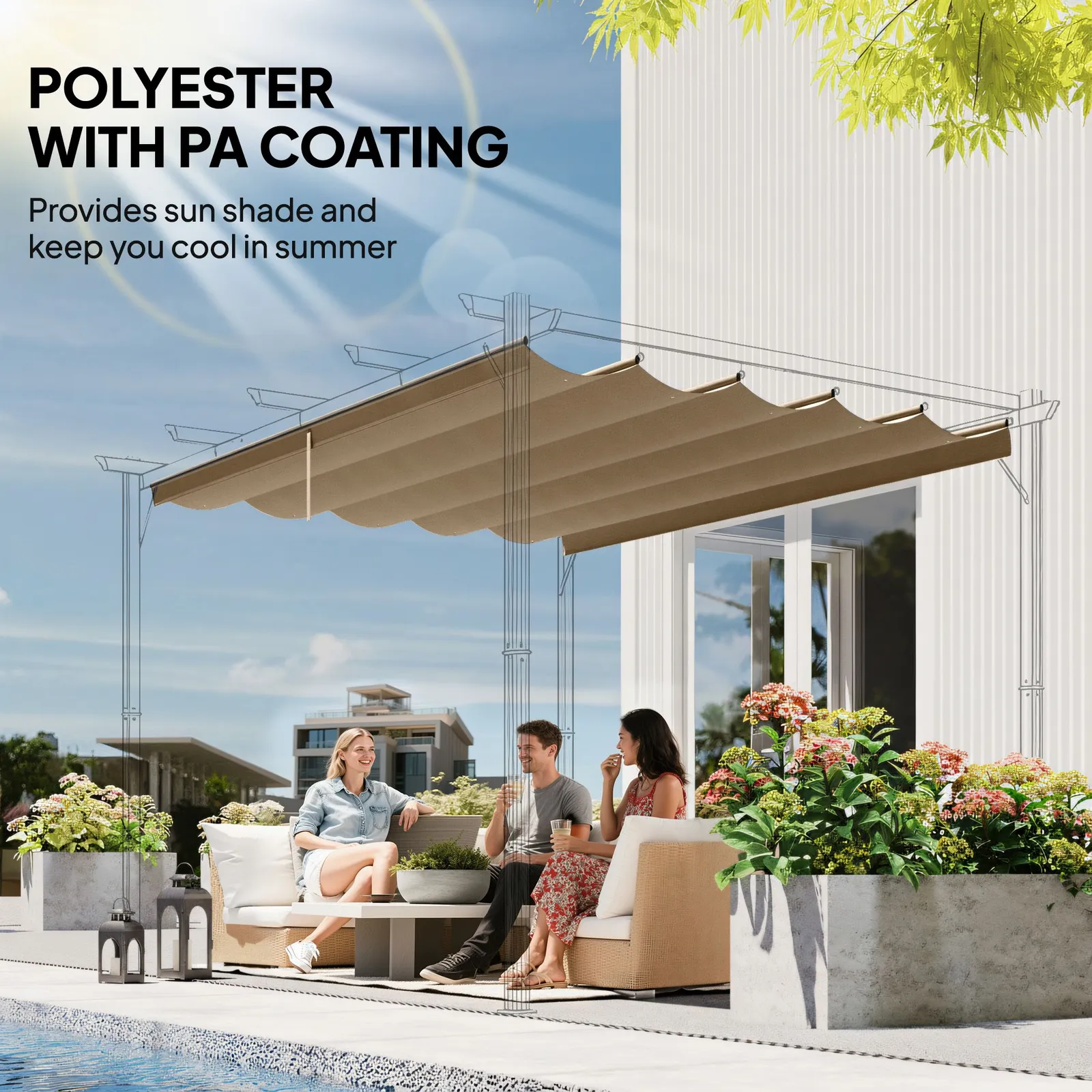 OUTSUNNY 2.55x2.5 m Pergola Cover Replacement for 3x3 m Frame in Brown 6
