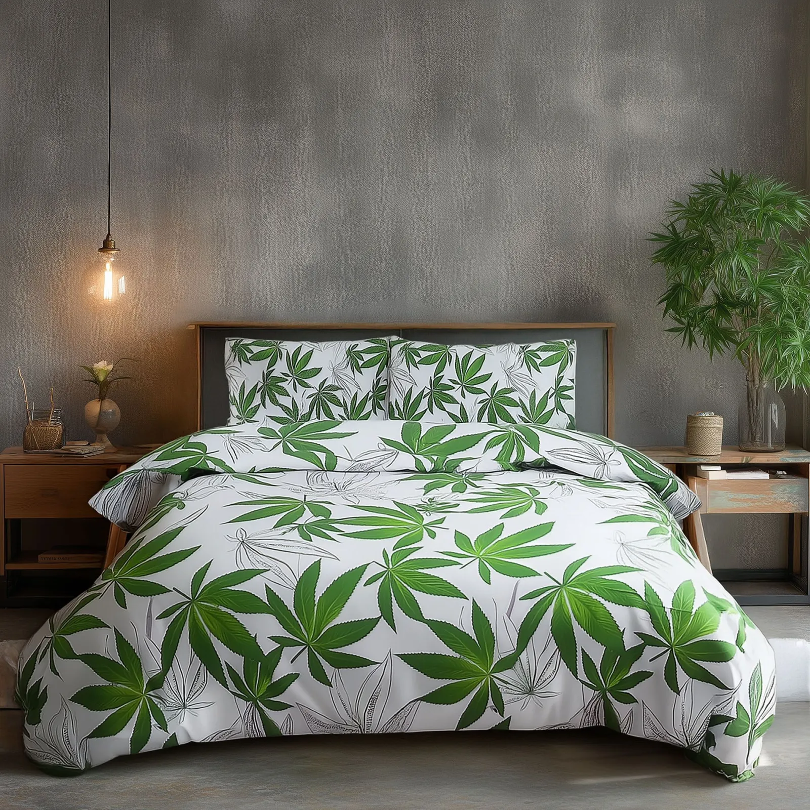 Snug City Duvet Cover & Pillowcase Black Or White Cannabis Design Bed Linen