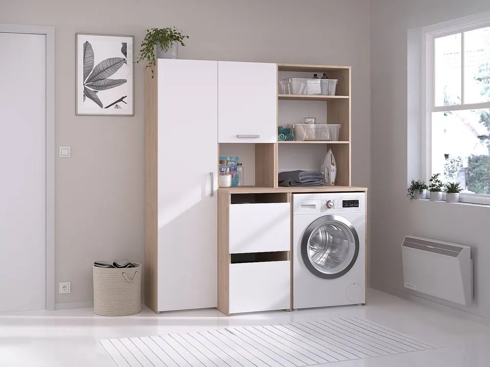 Vente-unique Washing Machine Cabinet With Shelves, Cupboard, & Storage Column in Light Oak