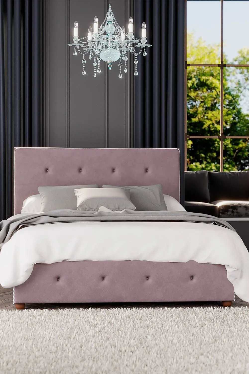 Laurence Llewelyn-Bowen Hesper Ottoman Storage Bed in Plush Velvet Fabric, Custom Made in Rose 1