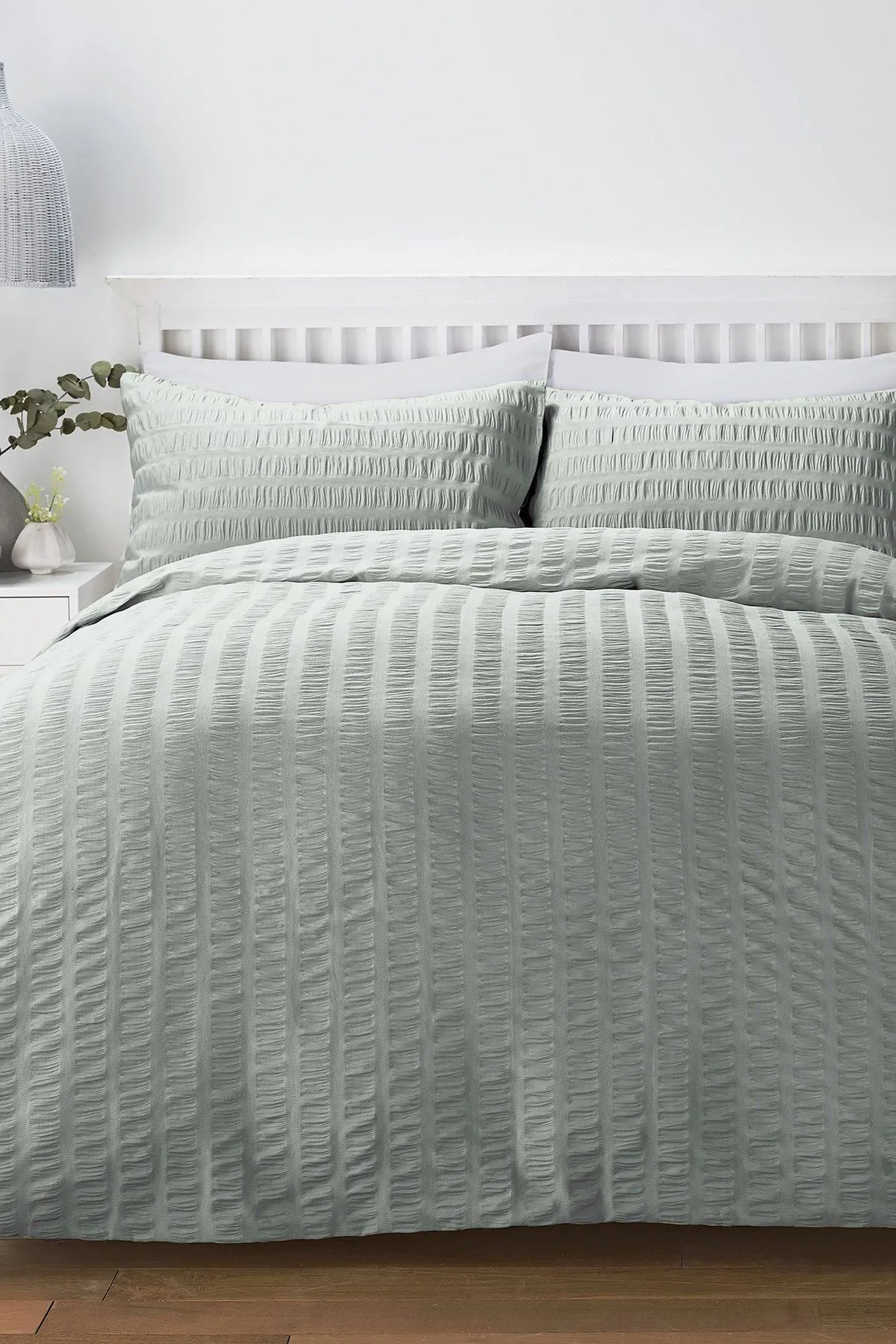 Serene 'Honley Seersucker' Textured Duvet Cover Set in Duck Egg Blue