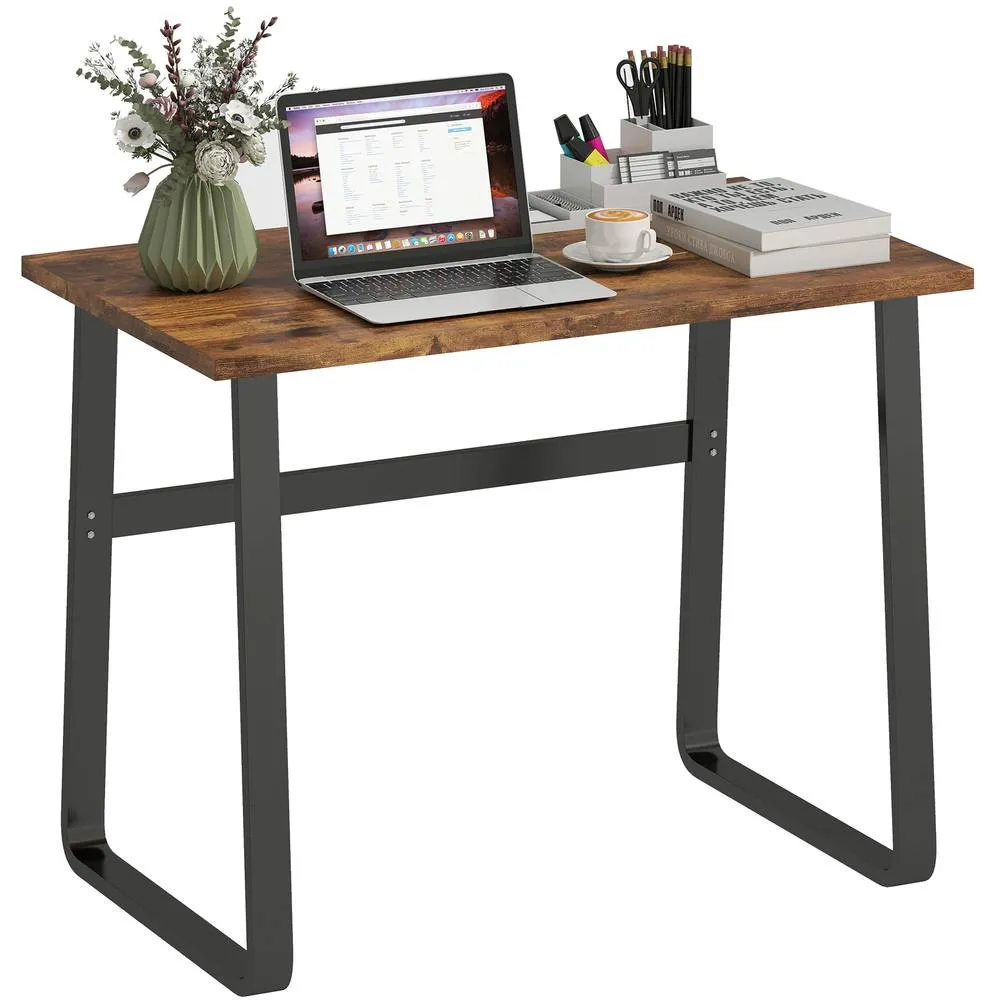 HOMCOM Industrial Writing Desk Laptop Table Home Office Study Workstation in Brown 2