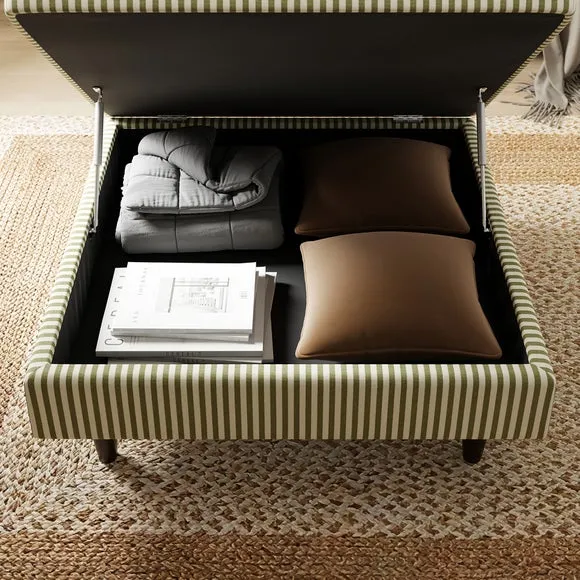 Zoe Pinstripe Fabric Square Storage Footstool 3