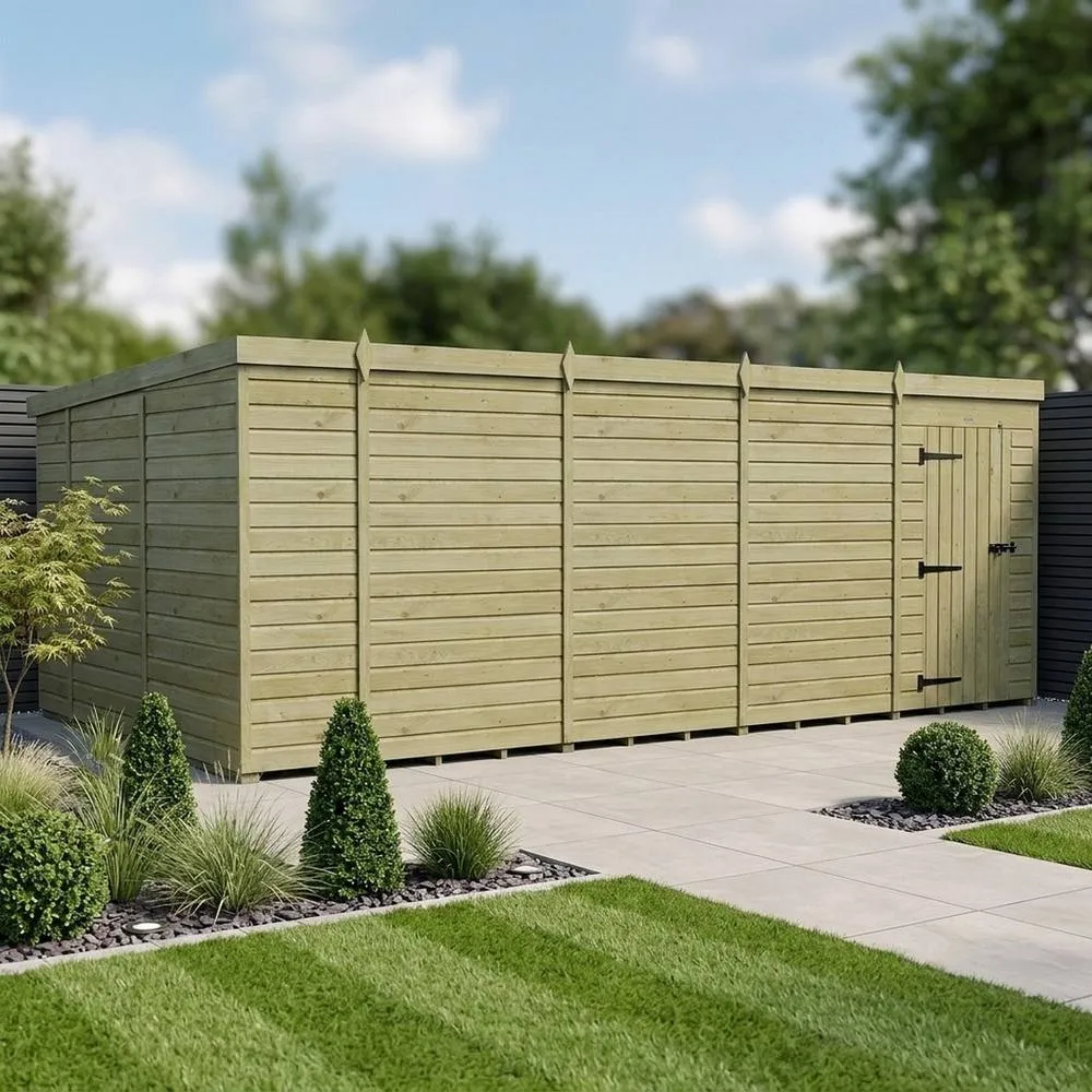 Buttercup Farm 18ft x 10ft Pent Garden Shed Single Door No Windows - Timber in Brown 2