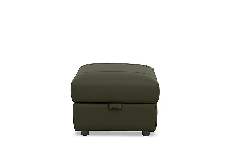 Raven Leather Storage Footstool - Oslo Pine