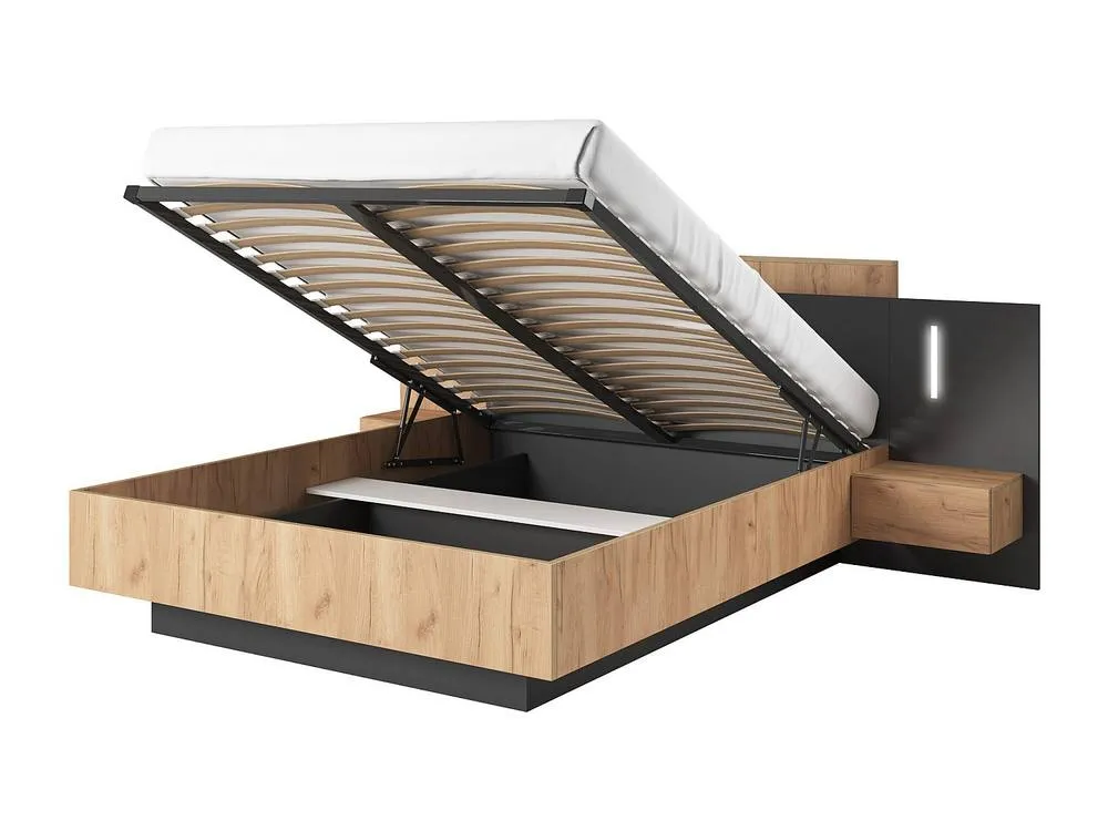 Vente-unique Ottoman Bed With Bedside Tables 160 X 200 Cm - 2 Drawers - With LED in Grey 2