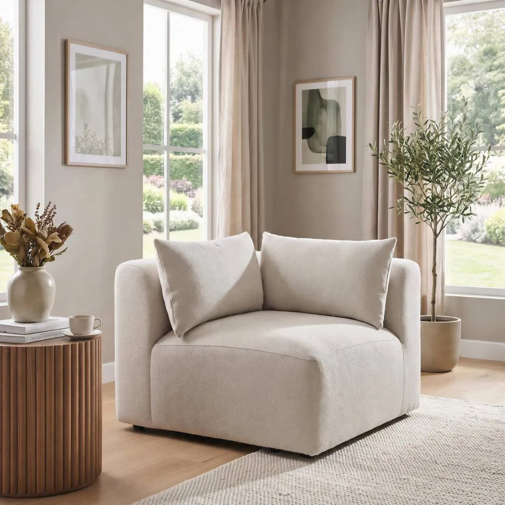 FurnitureboxUK Drift Boucle Corner Section Armchair for Modular Sofa in Cream 1
