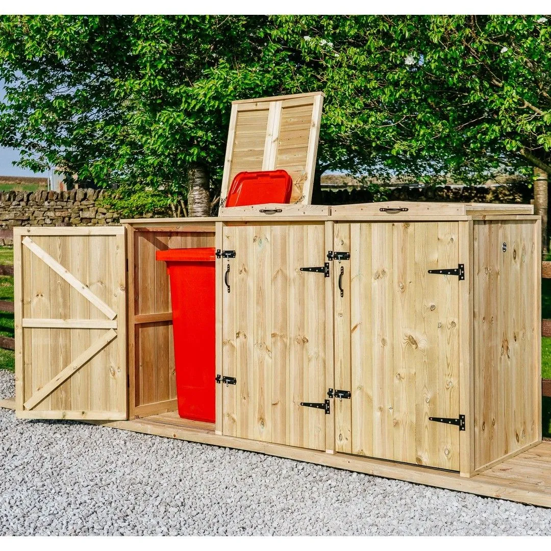 Buttercup Farm Chatburn Triple Wheelie Bin Store, Timber - Fits 3 x 360L Wheelie Bins in Brown 6