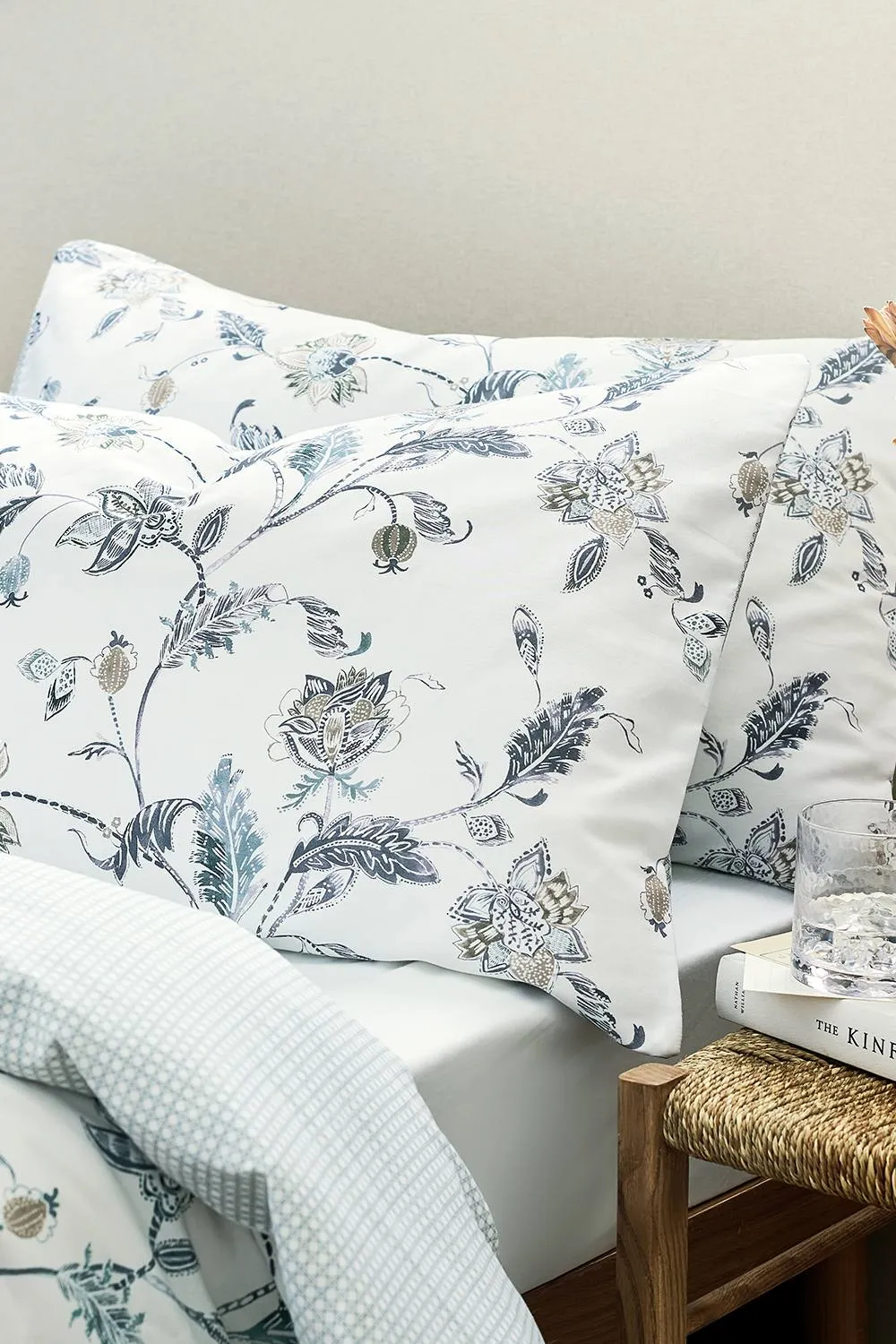 CHRISTY 'Bramley' Spring Floral Cotton Sateen Standard Pillowcase Pair in Blue