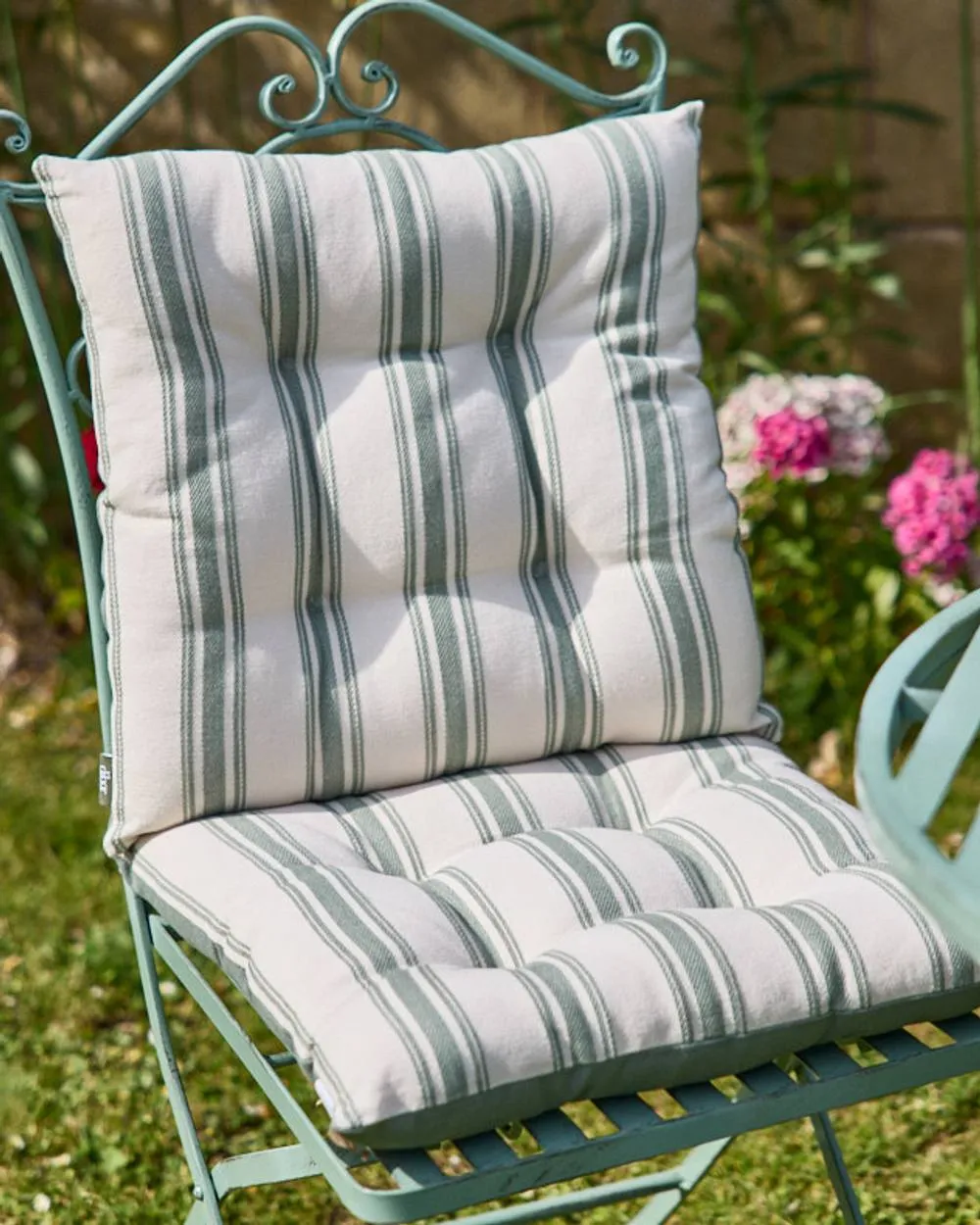 Dibor Set of 4 Forest Green Stripe Cotton Indoor Outdoor Garden Furniture Chair Sofa Seat Pads L40cm x W40cm 3