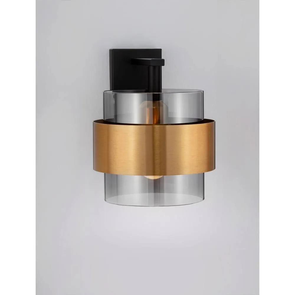 Netlighting Sianna 18cm Wall Lamp Smokey Sandy Black Brass Gold E27 1x12W 5