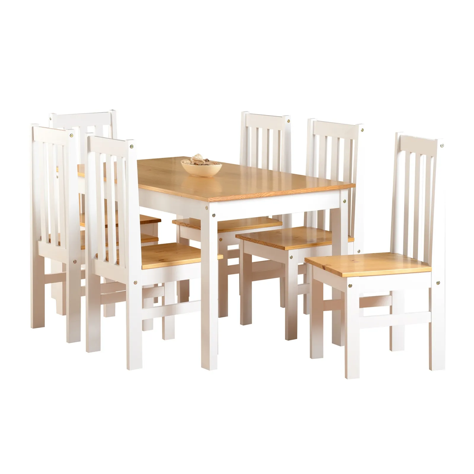 Ludlow 6 Seater Rectangular Dining Table with 6 Chairs, White Pine
