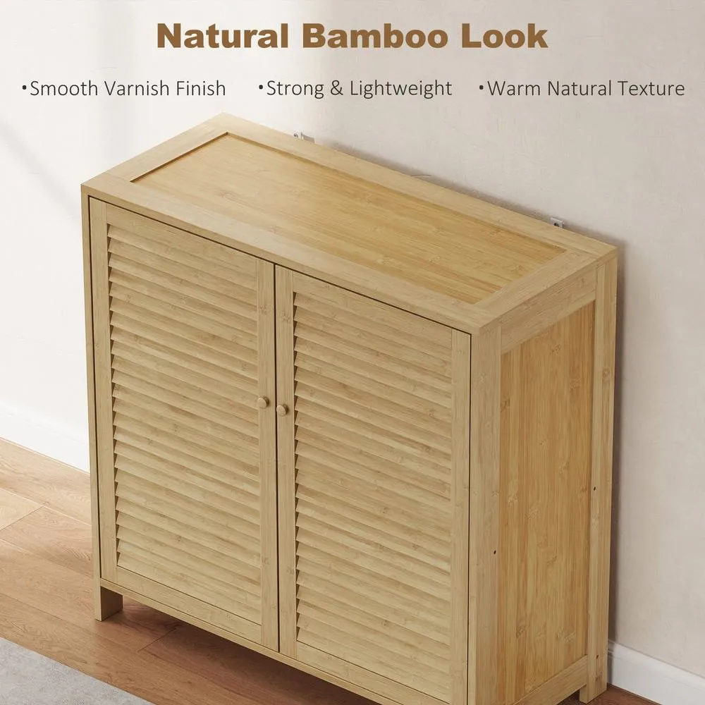 HOMCOM Bamboo Shoe Cabinet with Louvered Doors 14 Pairs Shoe Storage Cabinet in Natural 5