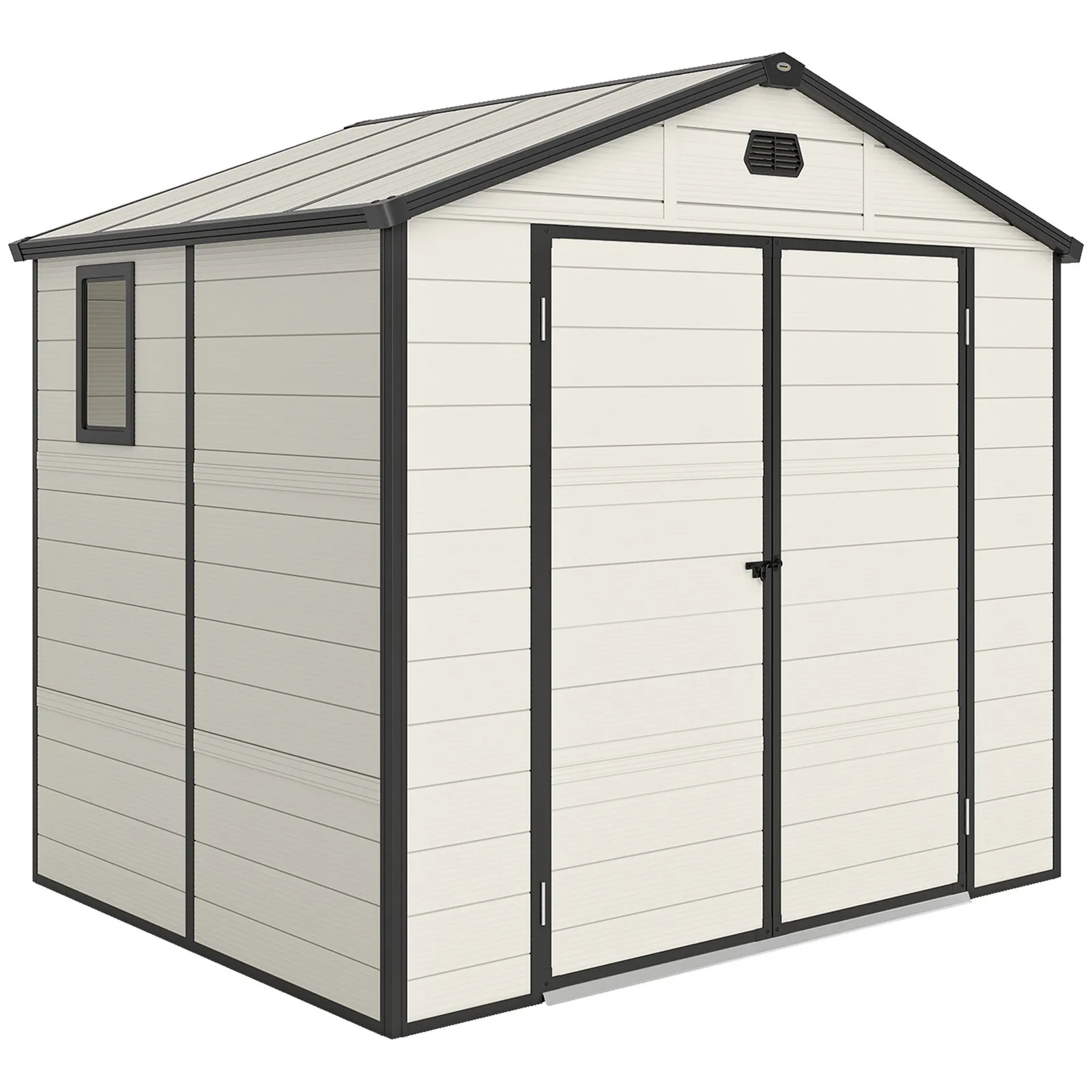 OUTSUNNY 8 x 6ft Garden Shed Storage w/ Foundation Kit, Vents, Cream White 2