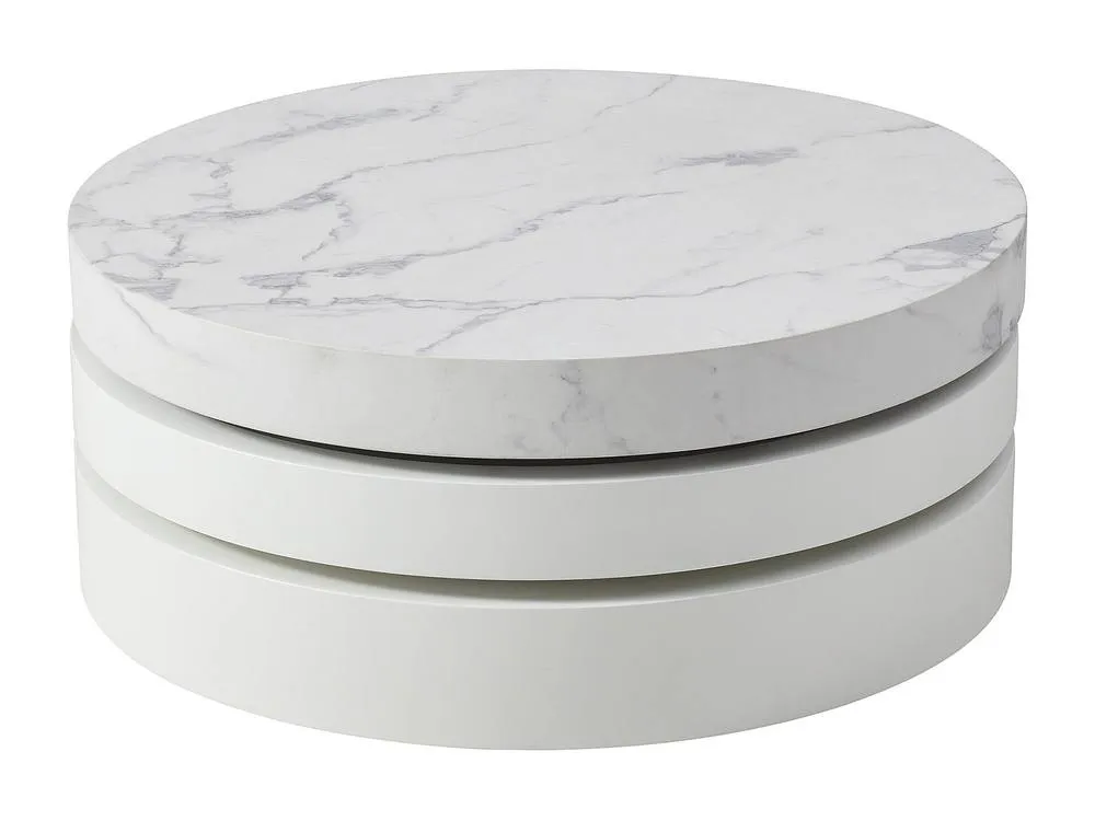 Vente-unique Round Swivel Coffee Table With 1 Niche In MDF - White Marble Effect 2