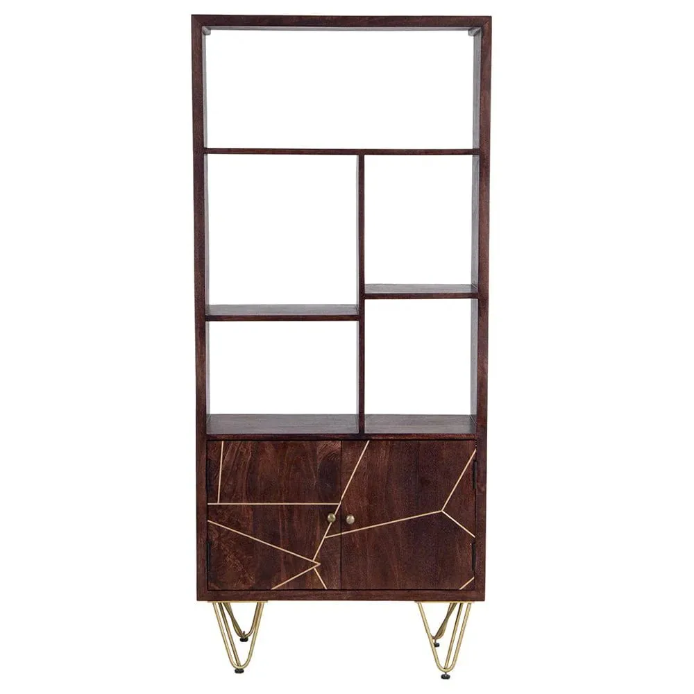 IH Design Jusleen Solid Mango Wood Large Bookcase 2 Door in Brown 2