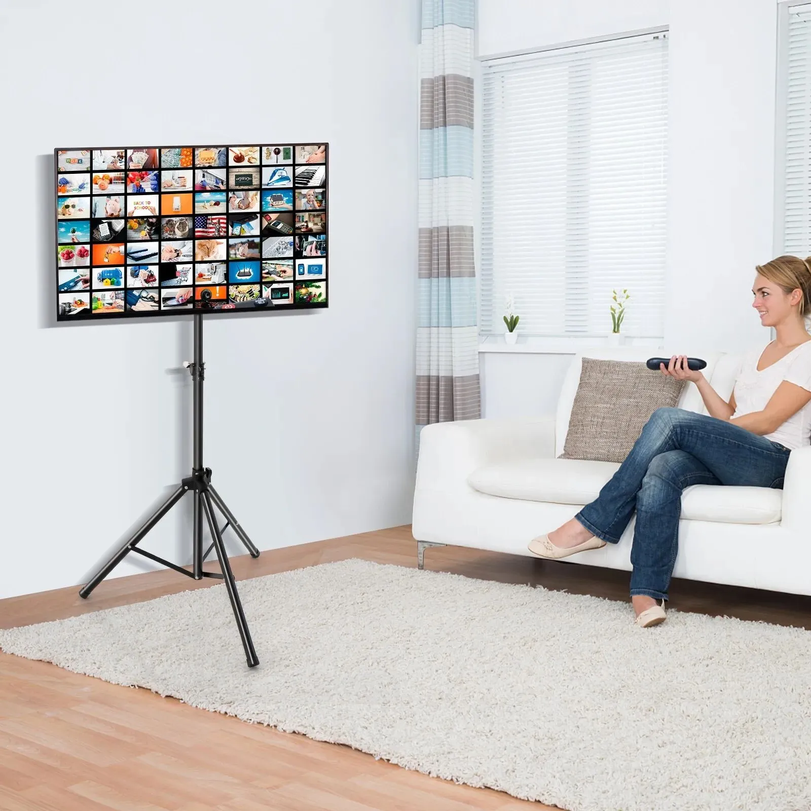 Costway Tripod TV Stand 5-position Height Adjustable Swivel TV Floor Stand Non-slip Foot in Black 3