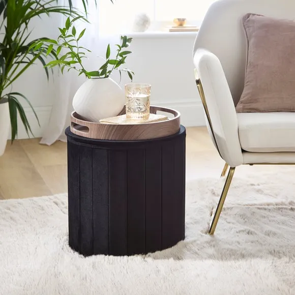 Round Ottoman with Tray, Velvet 2