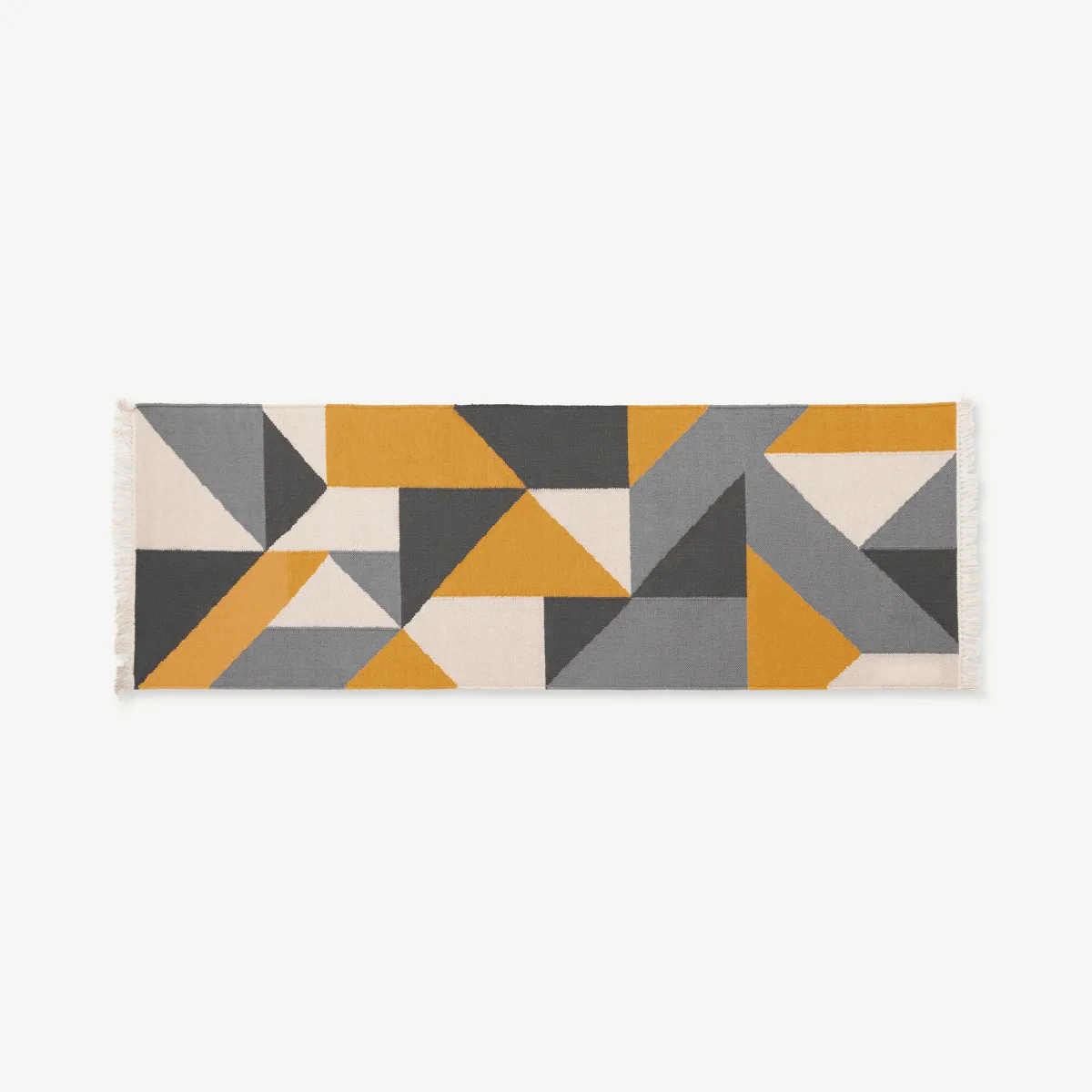 Holden Geometric Woven Cotton Runner 66 x 200cm, Yellow/Grey