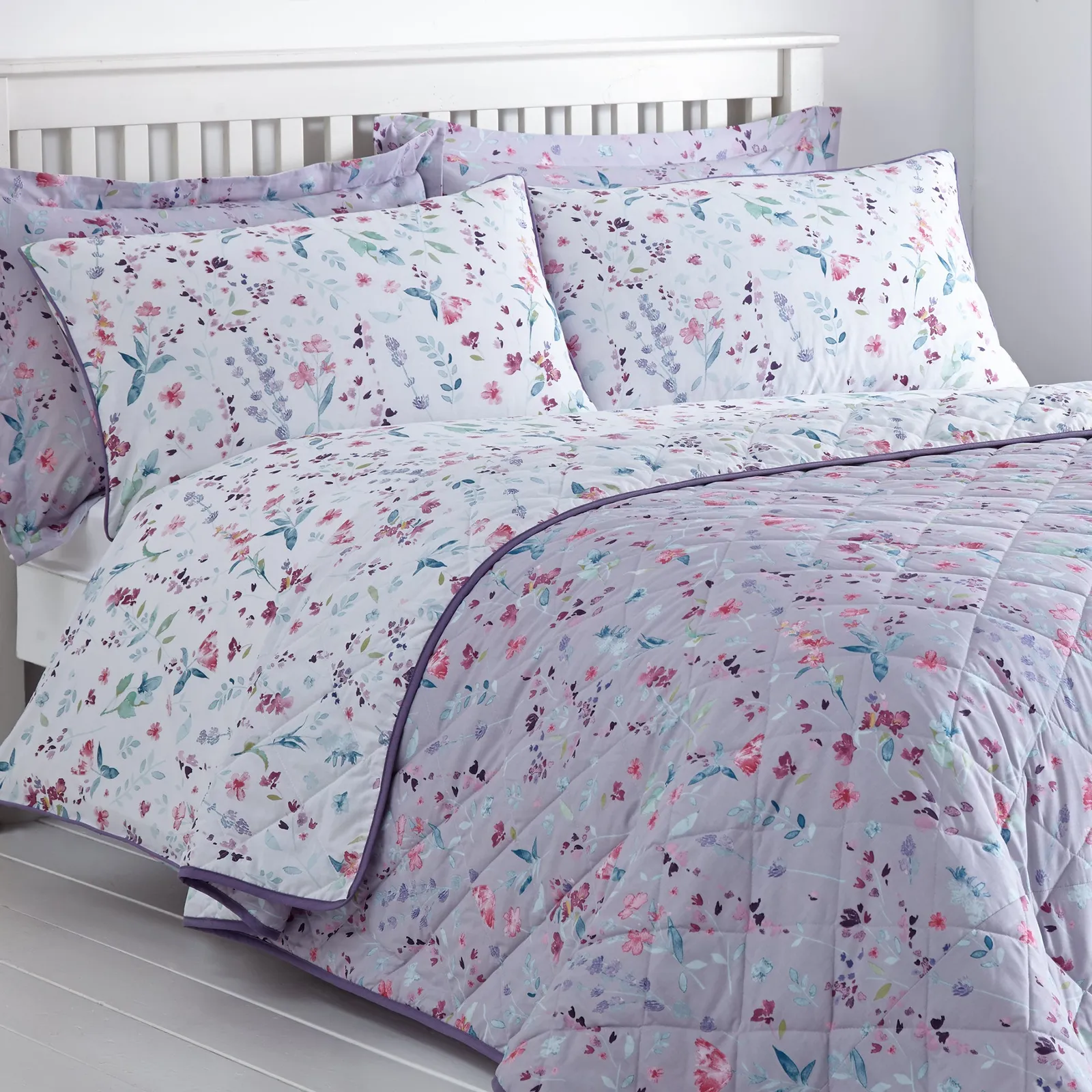Botanical Meadow Floral Purple Bedspread Purple