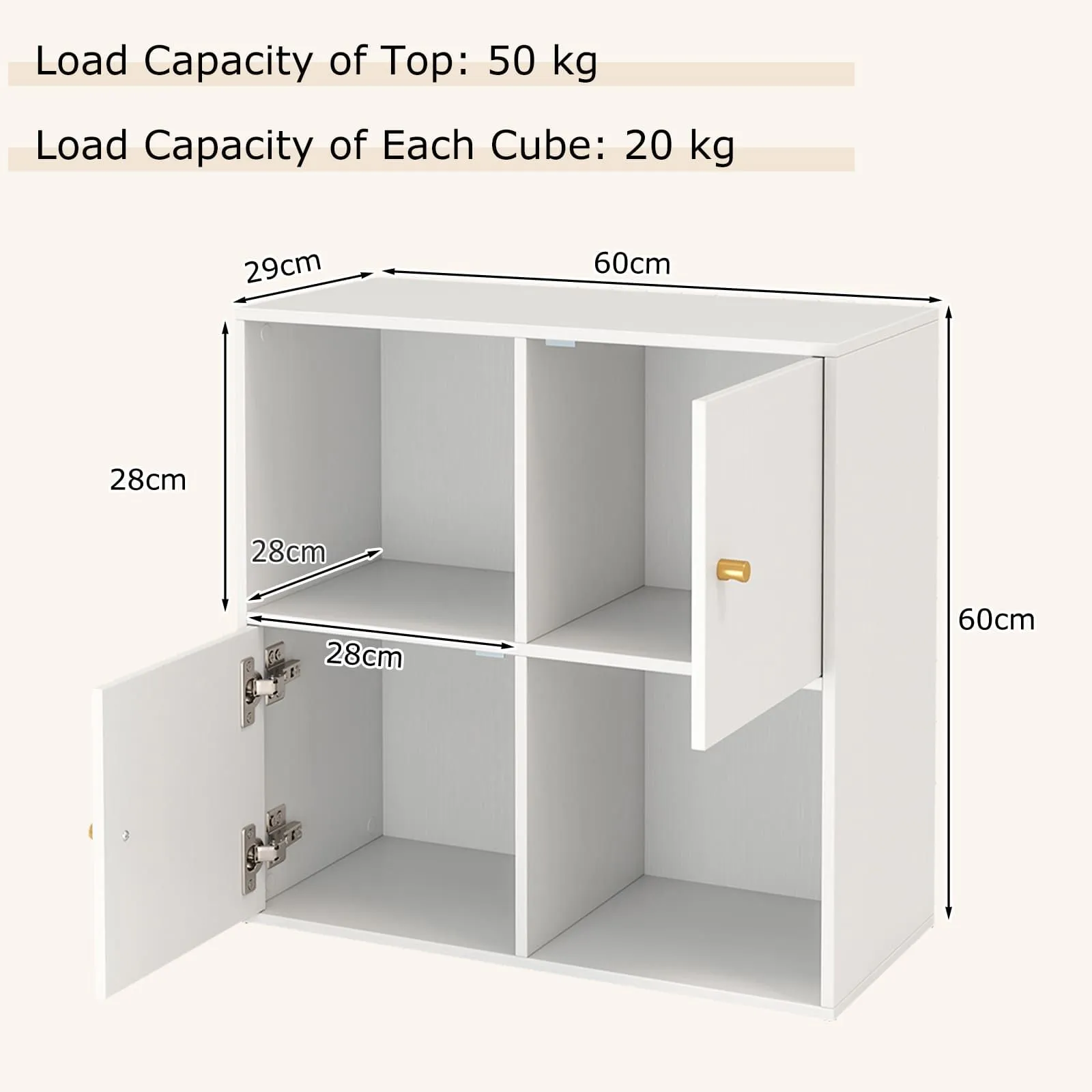 Costway 4-Cube Bookcase 3-Tier Bookshelf Storage Organizer w/2 Cabinets in White 2