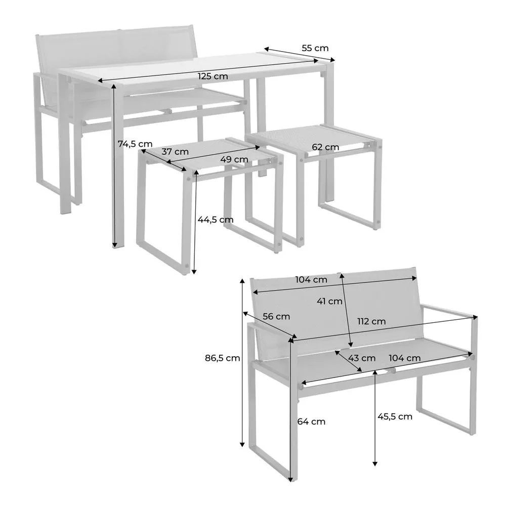 sweeek Steel & Textilene Garden Table + 4 Seats in Dark Grey 5
