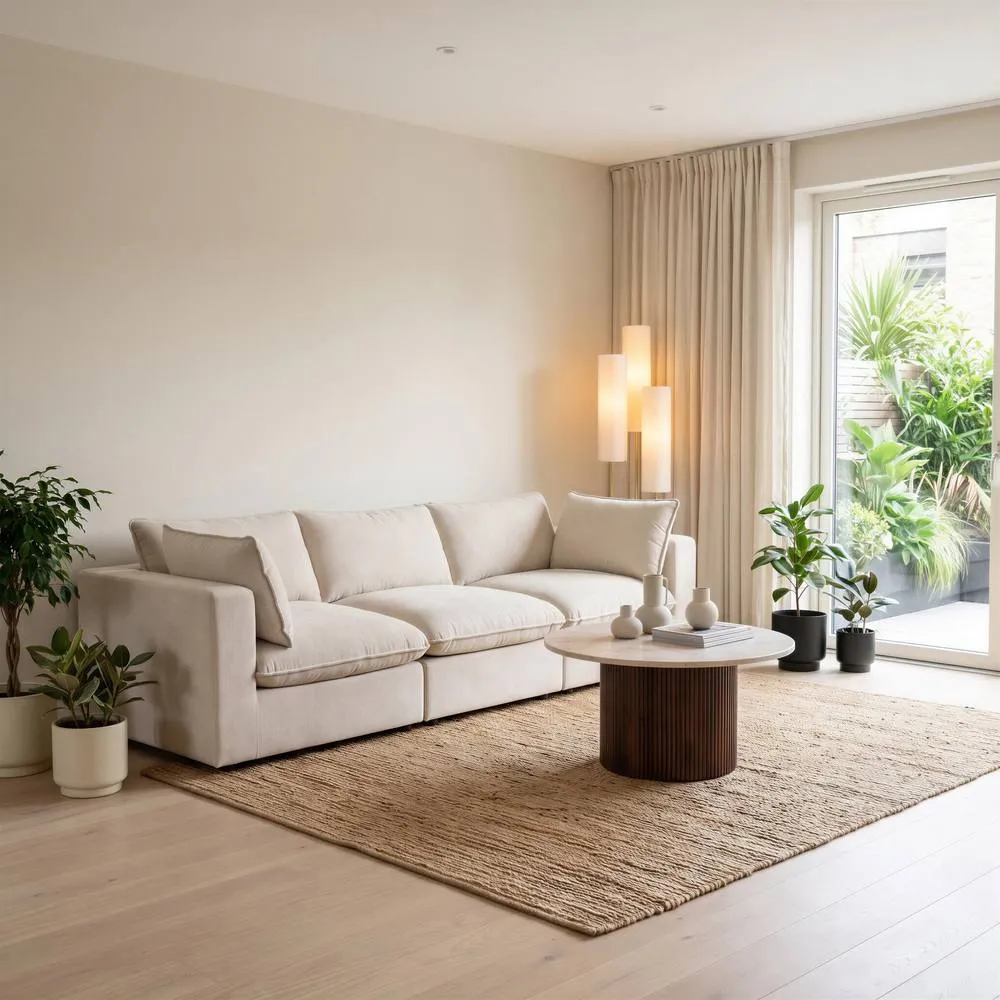 FurnitureboxUK Echo Linen-Look Fabric 3 Seater Modular Sofa in Cream 5