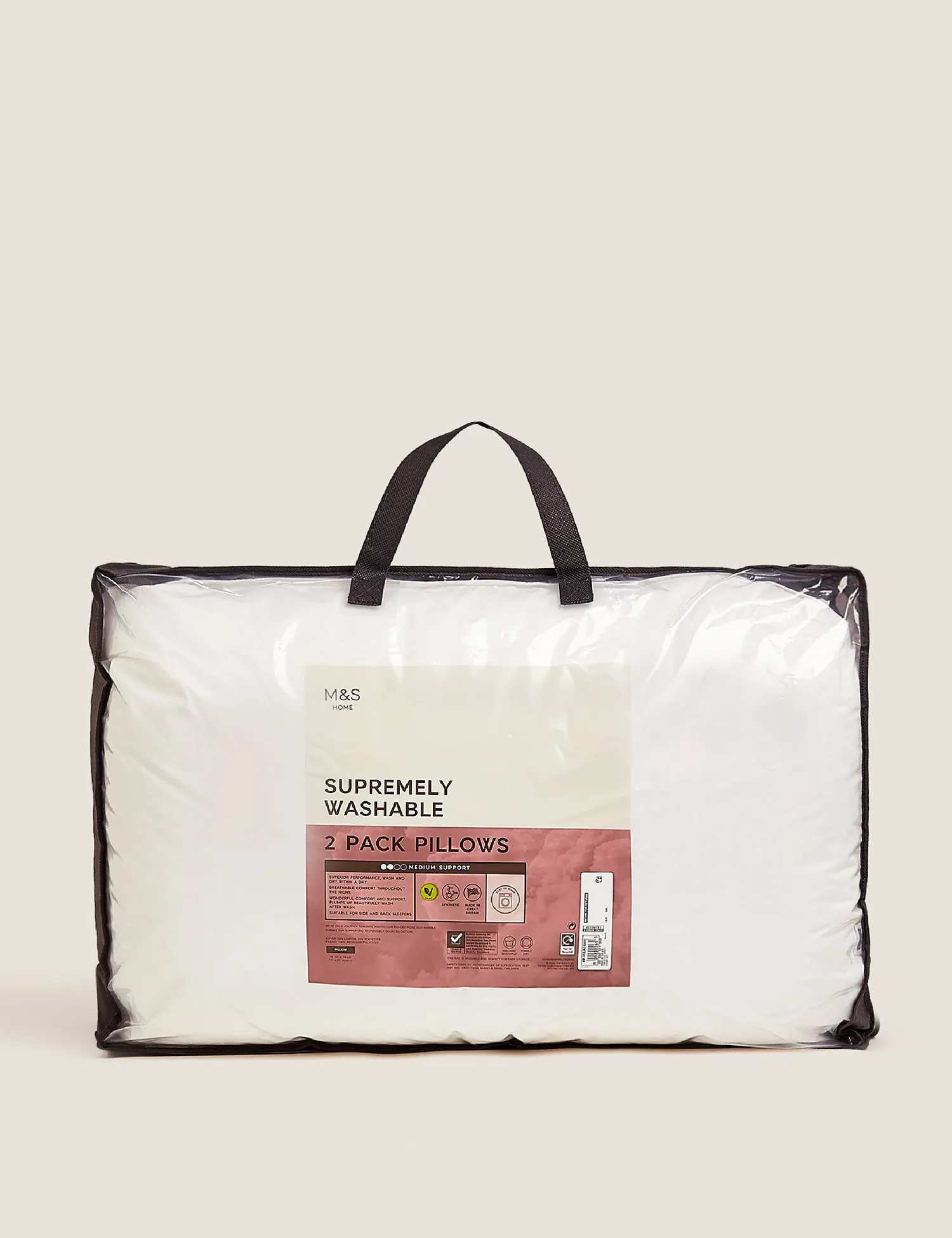 M&S 2 Pack Supremely Washable Medium Pillows
