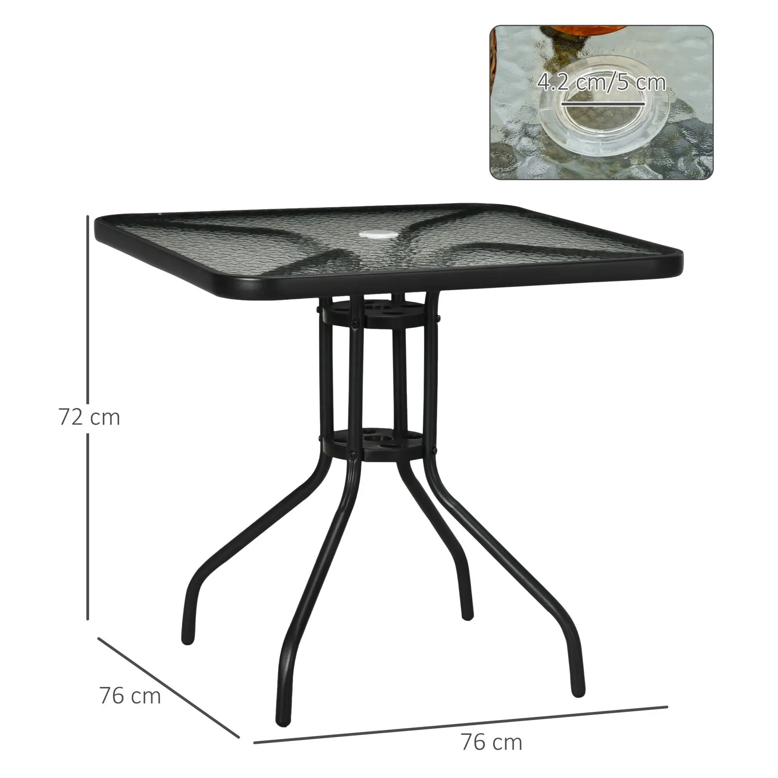 OUTSUNNY Square Patio Table, Glass Top Garden Dining Table 76 x 76cm in Black 3