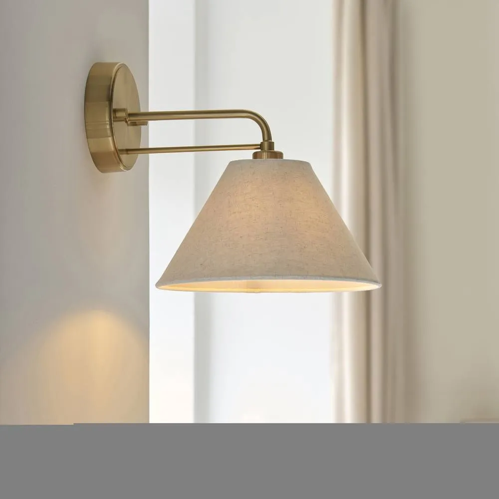 Netlighting Wallbridge Dome Wall Lamp Brushed Aged Brass Natural Linen in Gold 3
