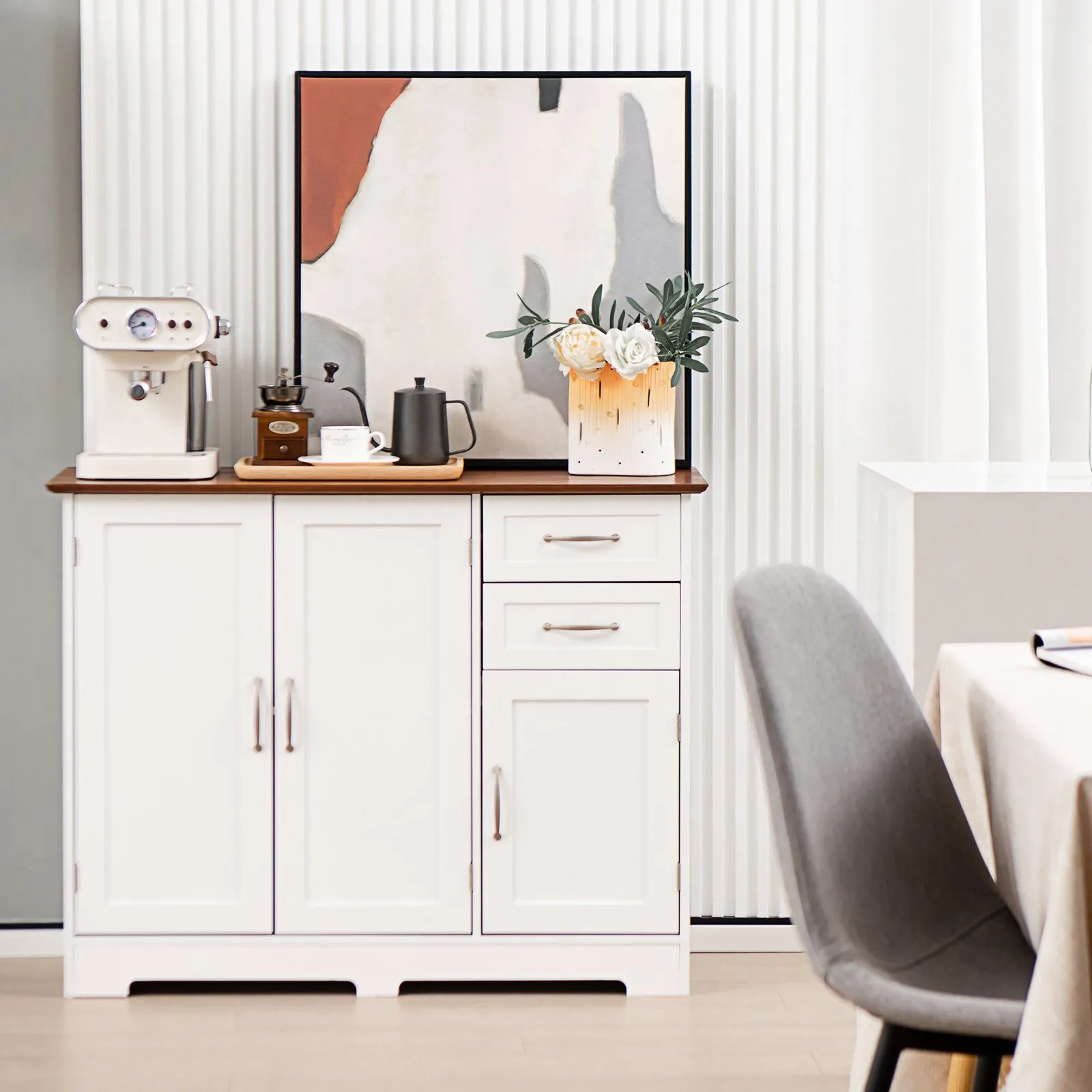 Costway Buffet Cabinet Kitchen Modern Storage Cabinet with Adjustable Shelf 3
