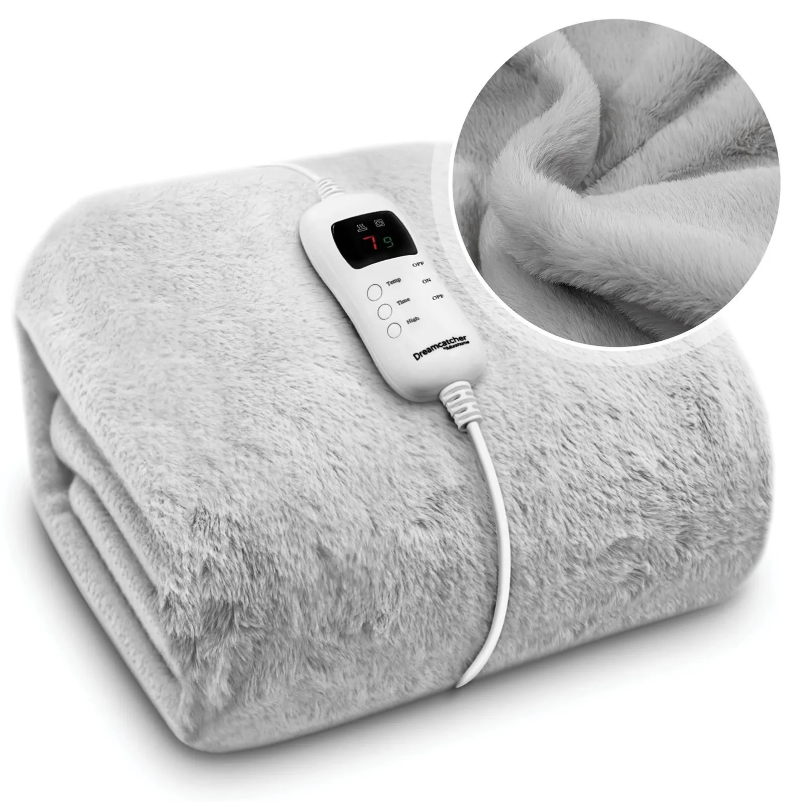Dreamcatcher Electric Heated Blanket Throw Soft Fleece Faux Fur Polyester Washable Overblanket 9 Timer & Heat Settings 160 x 130cm