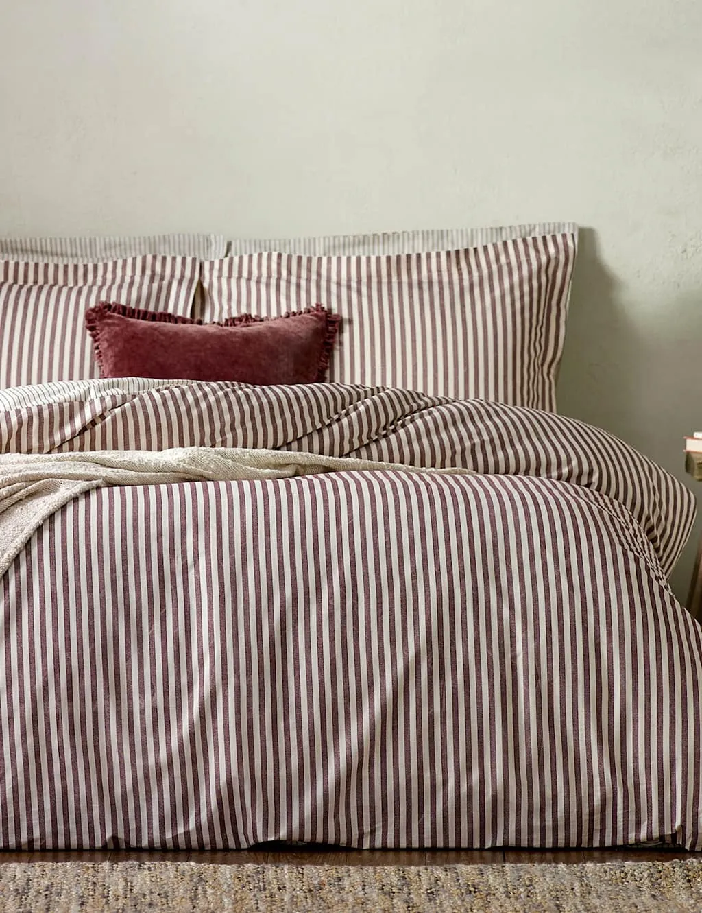 YARD Hebden Striped Cotton Reversible Bedding Set Red Mix
