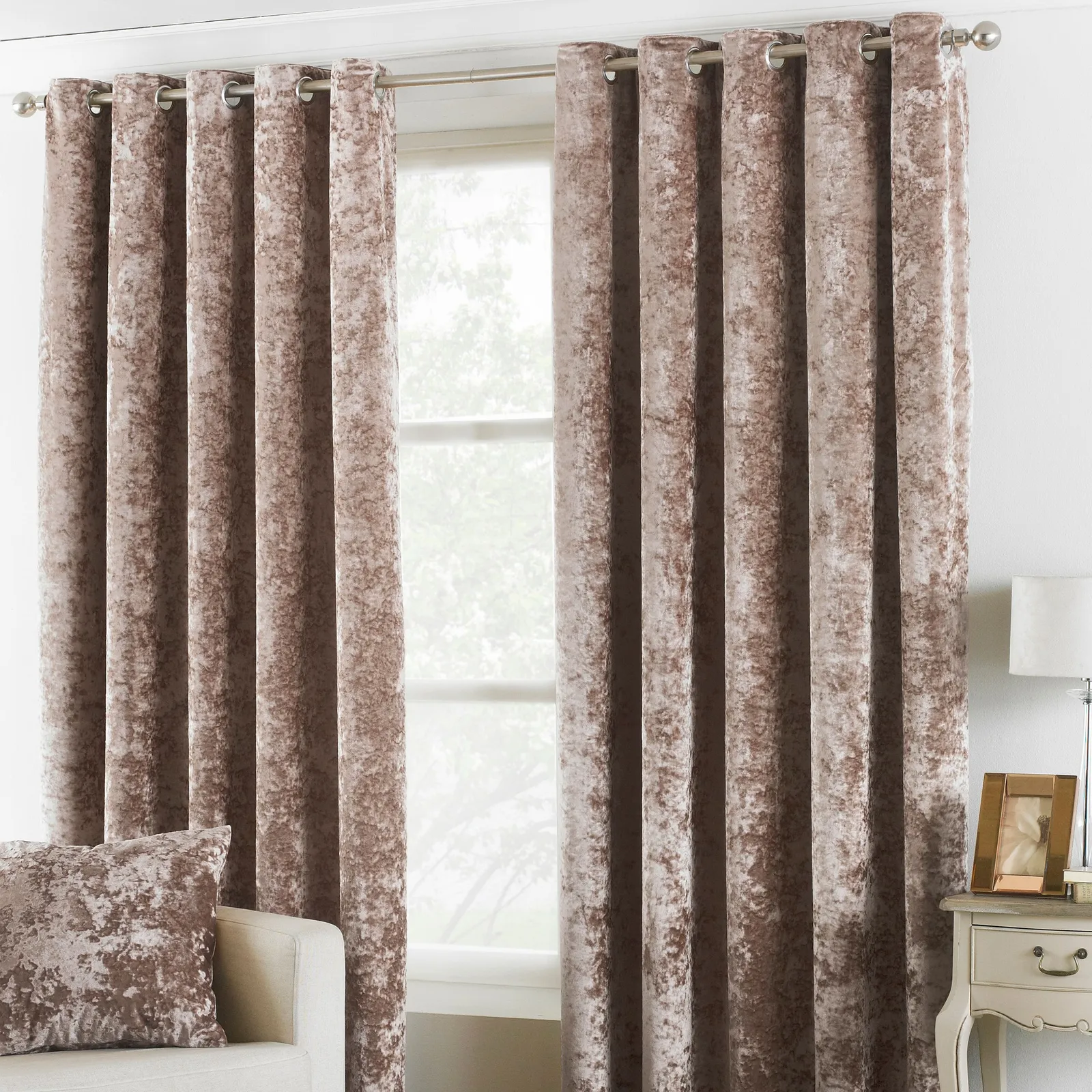 Paoletti Verona Crushed Velvet Eyelet Curtains in Off-White 1