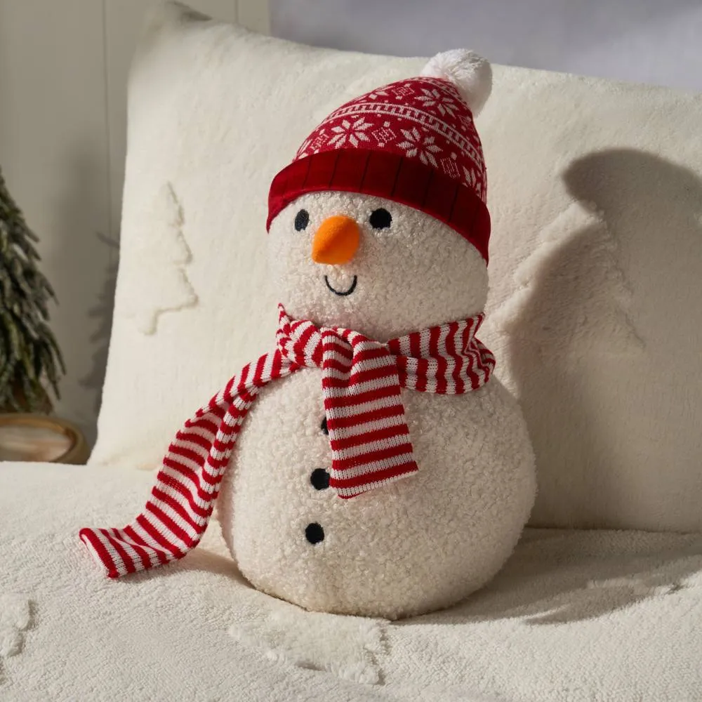 OHS Xmas Snowman Shaped Scatter Cushion Decorative Pillow in White