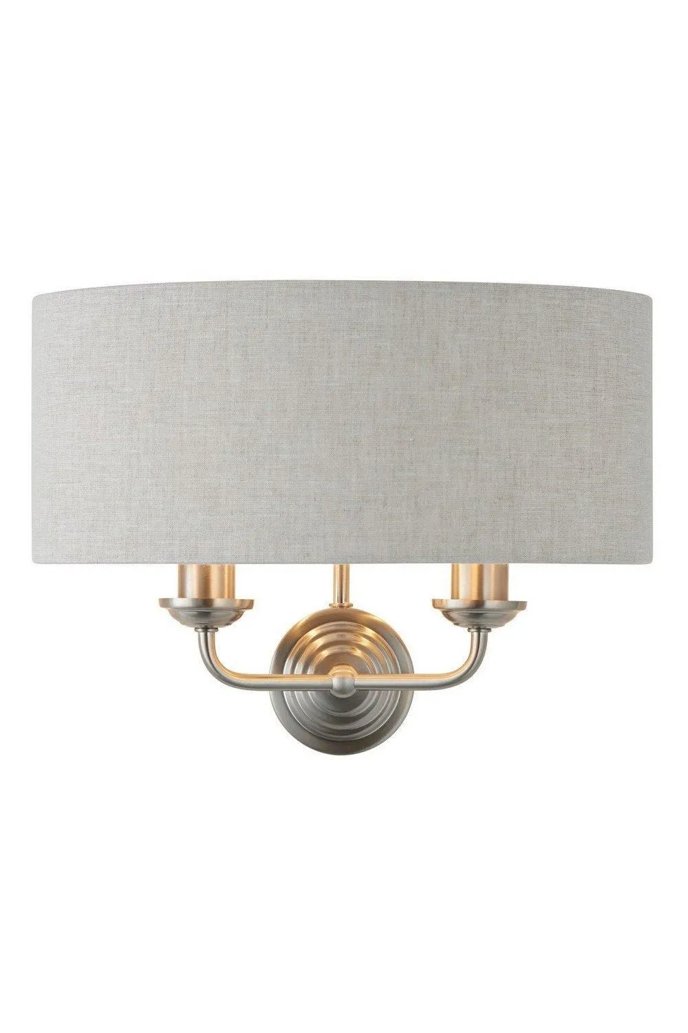 Netlighting Highclere Shade Wall Lamp Brushed Chrome Plate Natural Linen in Grey