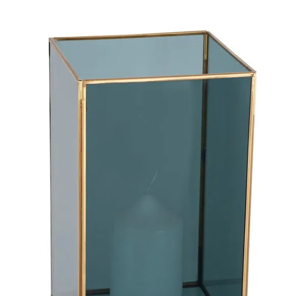 Pacific Smoked Glass And Brass Metal Large Square Hurricane 2