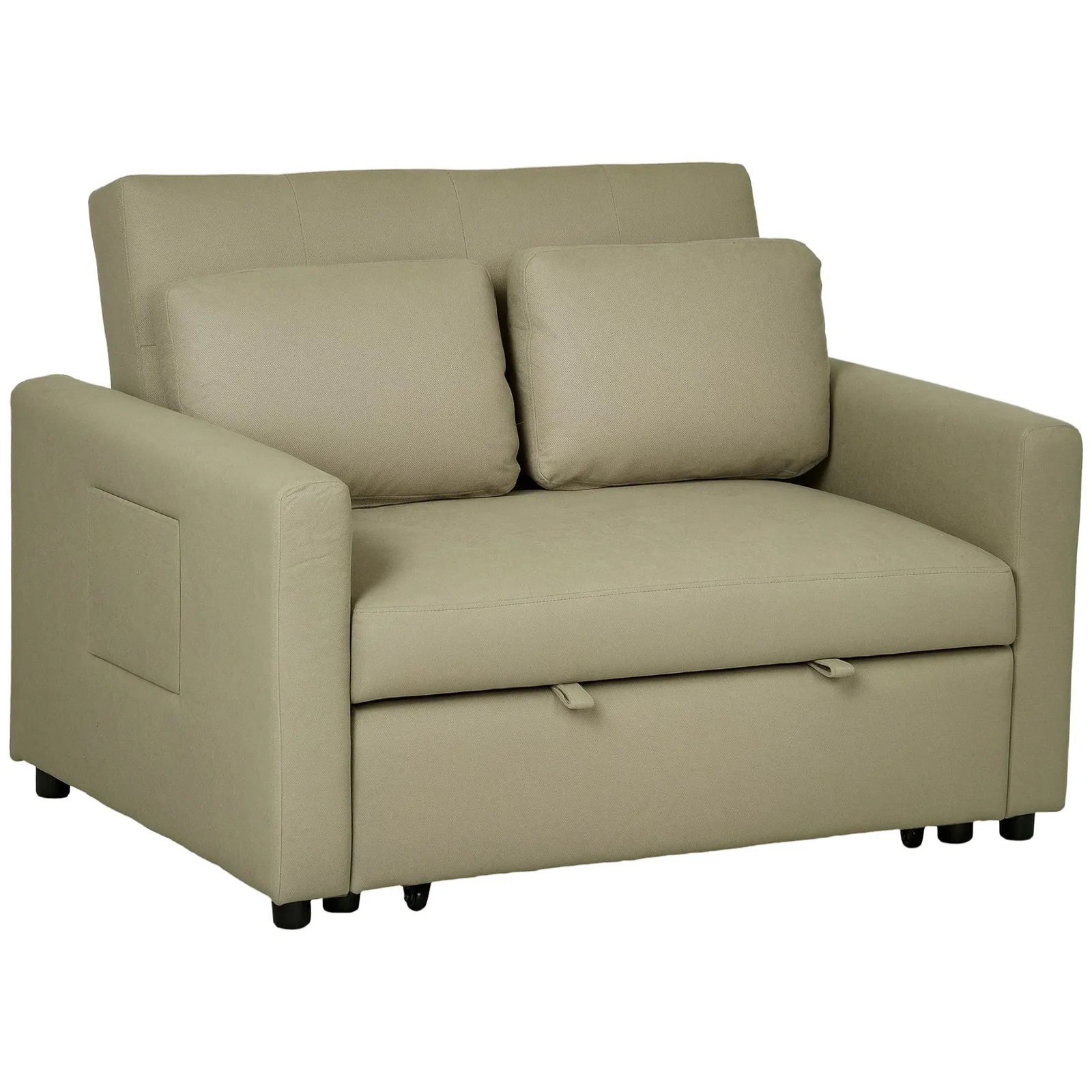 HOMCOM 2 Seater Sofa Bed Convertible Bed Settee with Cushions, Pockets in Brown 2
