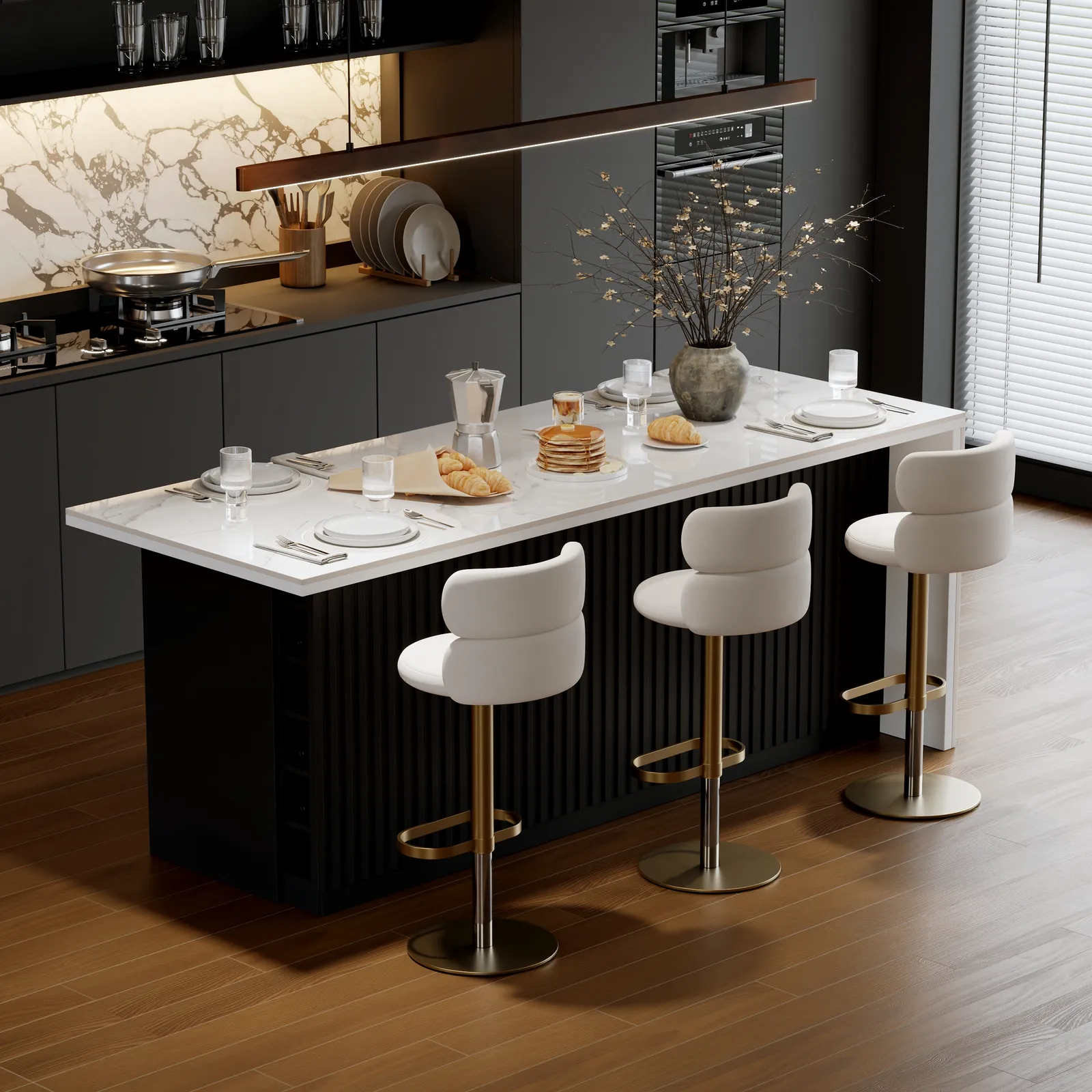 183 cm Sintered Stone Top Kitchen Island with Storage White & Black
