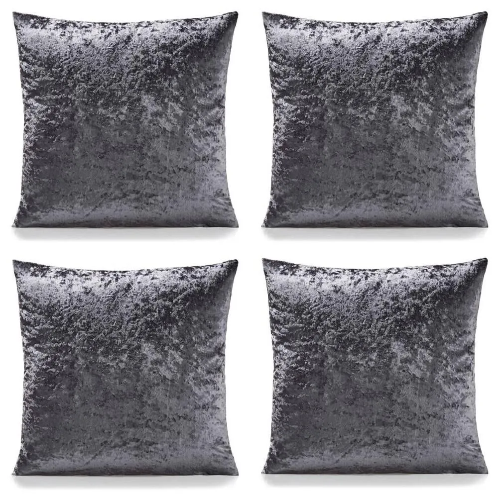 Luxury Living Crushed Velvet Cushions Set of 4 With Fibre Filled Pads in Charcoal