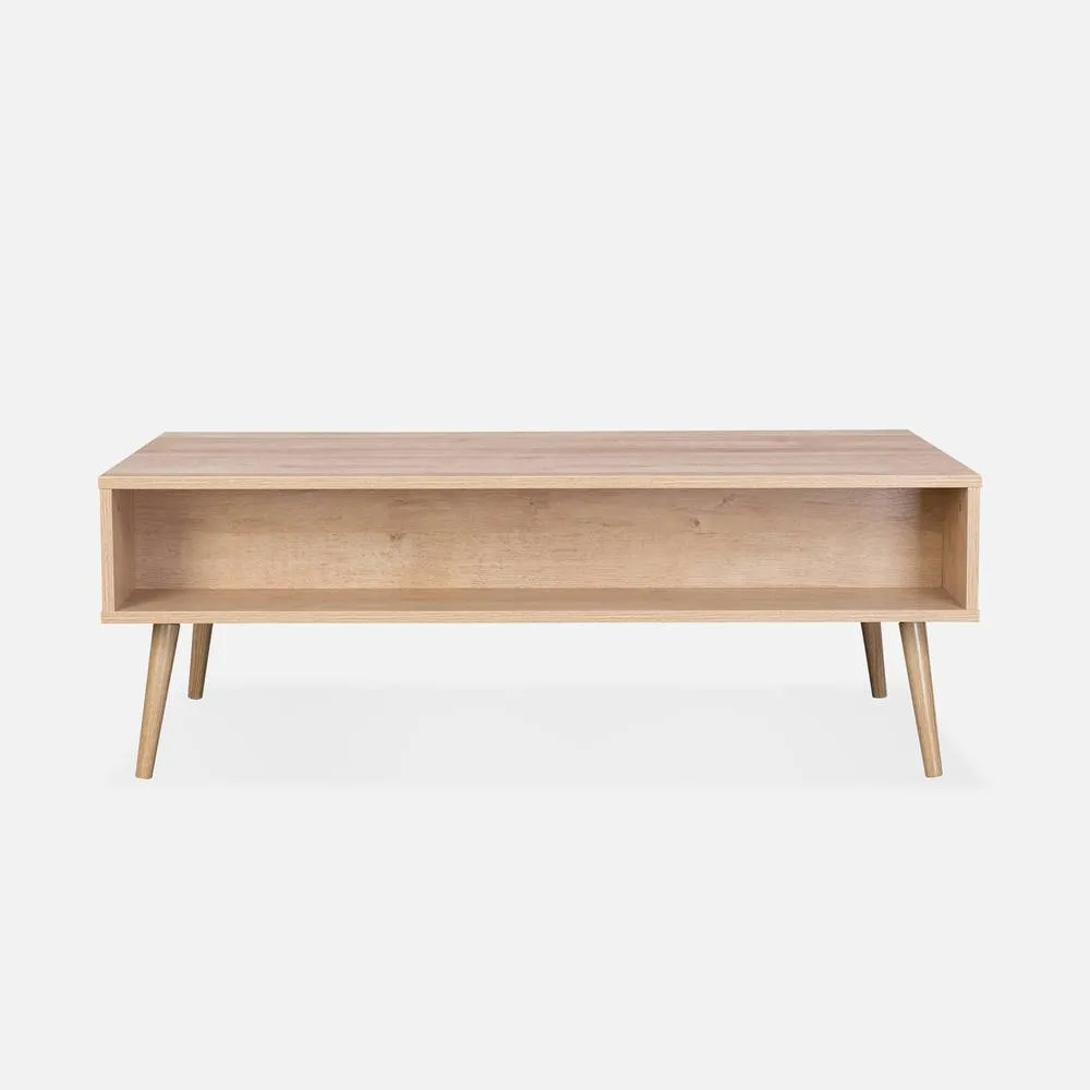 sweeek Coffee Table With Wood & Cane Effect in Light Brown 3