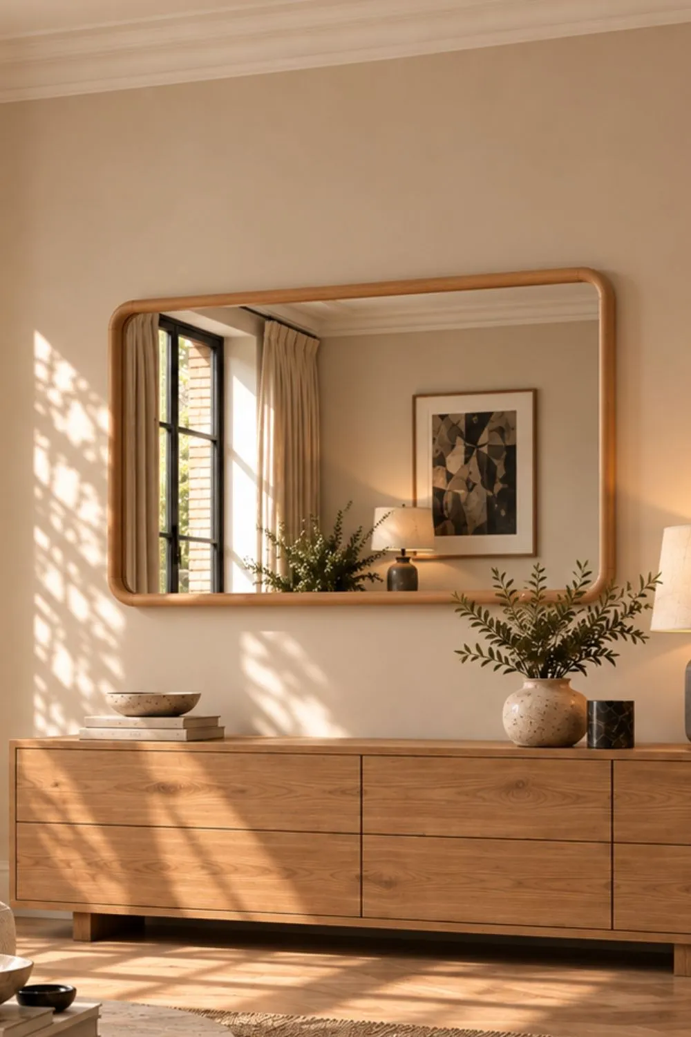Yearn Mirrors Oak Framed Curved Wall Mirror 120x80cm in Natural