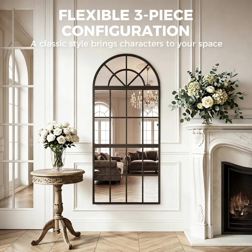 HOMCOM Large Arched Wall Mirror with 3-Piece & Tempered Glass in Black 6