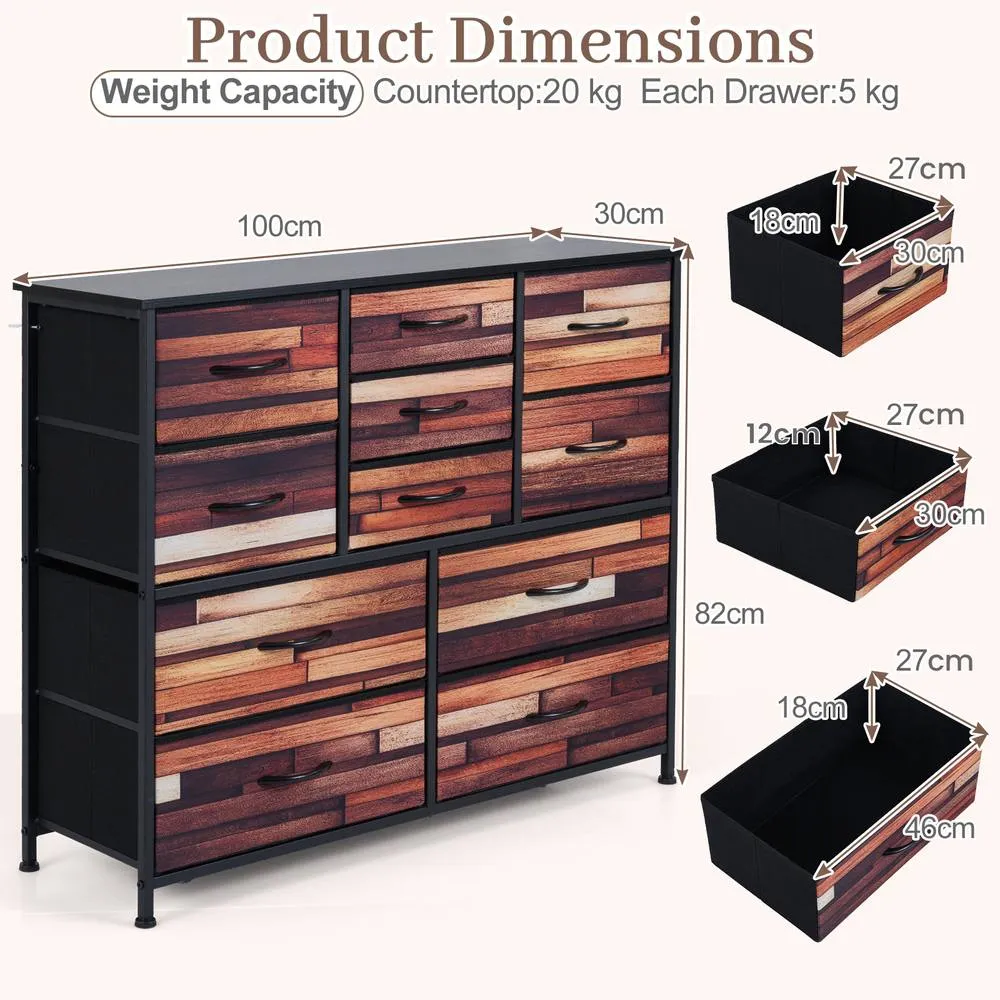 Costway 11-Drawer Dresser 100 cm Tall Storage Chest w/Non-Woven Fabric Drawers in Brown 2