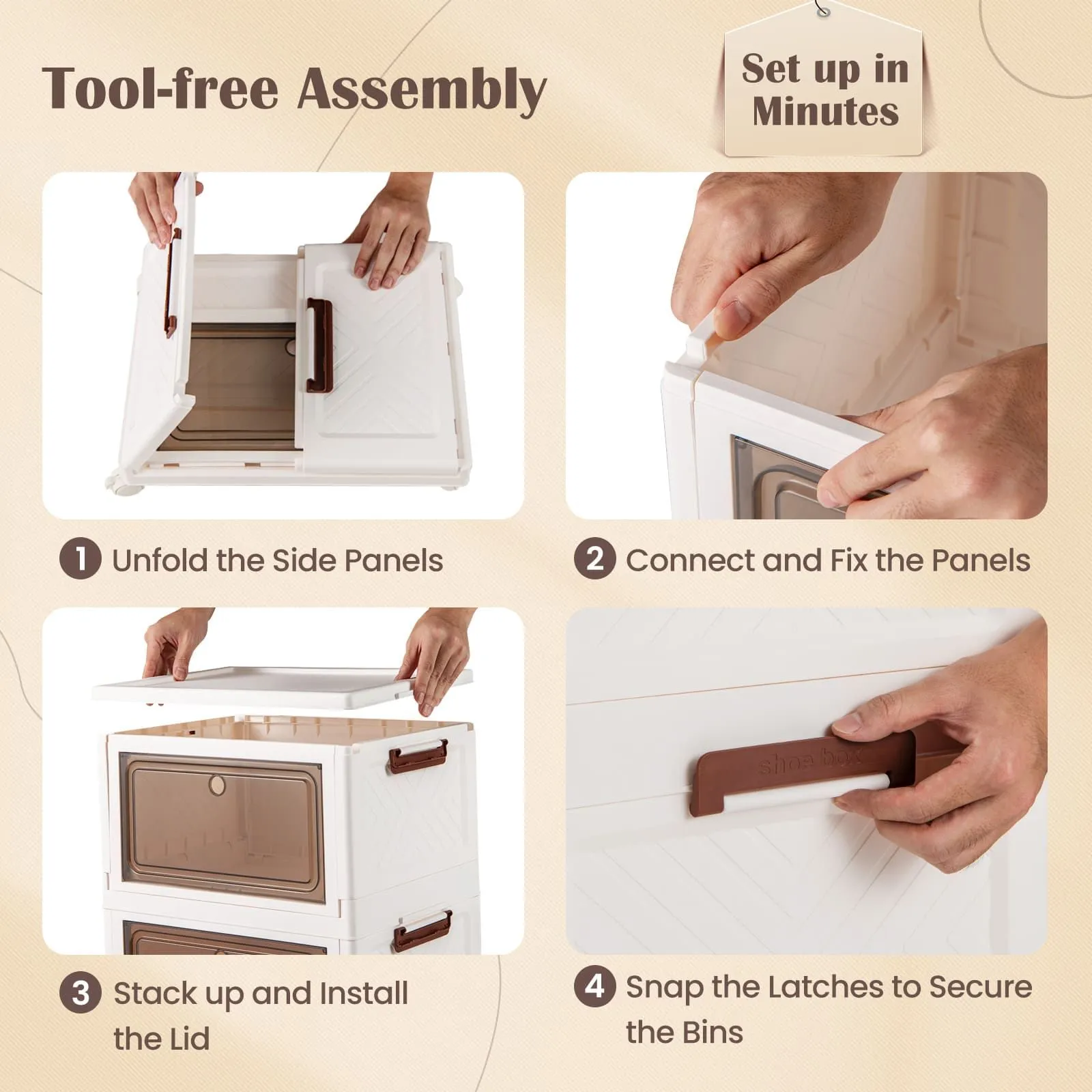 Costway 3-Pack Stackable Storage Bins 75L Collapsible Storage Boxes-White in White 5